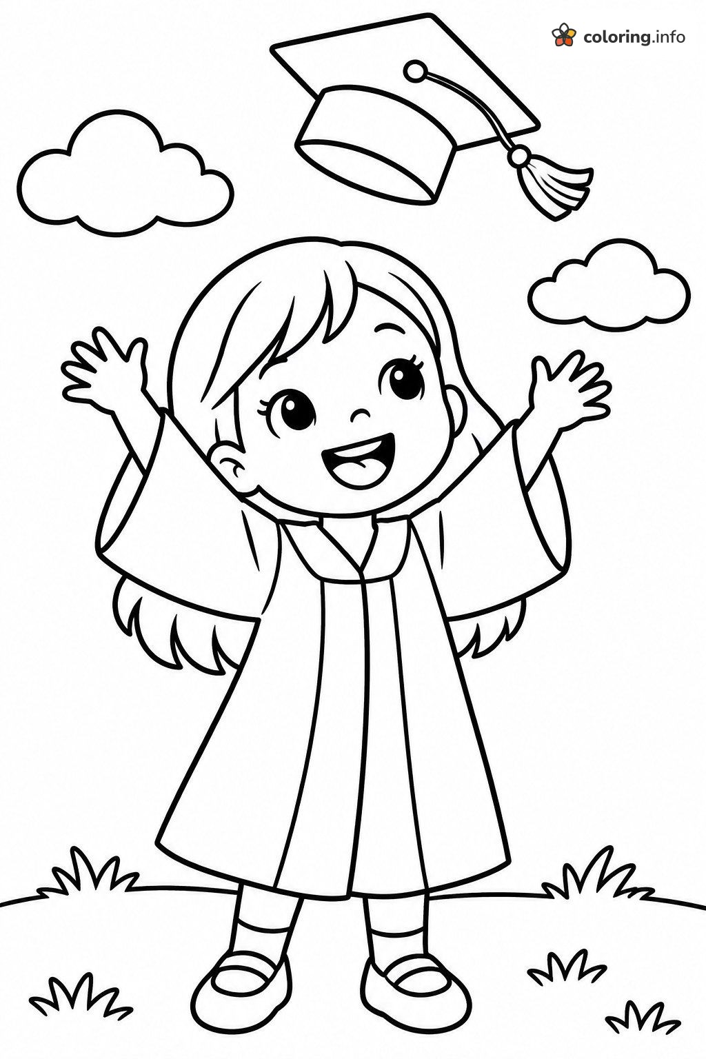 Girl Throwing Her Graduation Cap Skyward coloring sheet Girl Throwing Her Graduation Cap Skyward coloring sheet