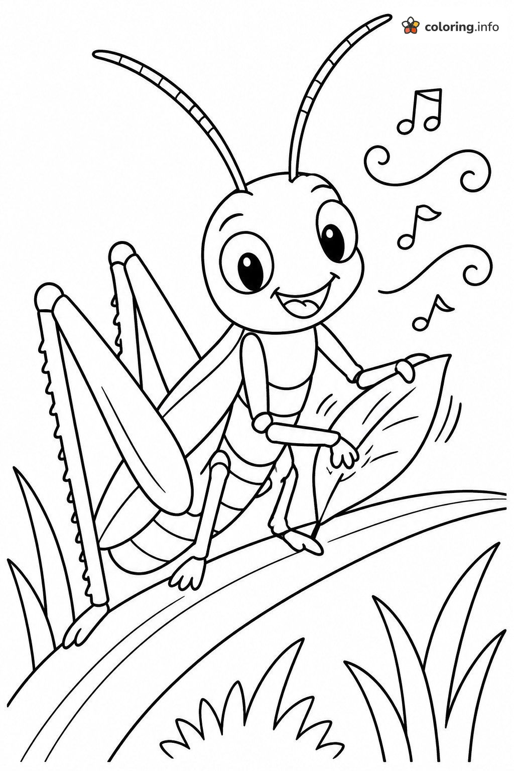 Grasshopper Playing a Tune, Fun Insects Coloring Sheet Grasshopper Playing a Tune, Fun Insects Coloring Sheet