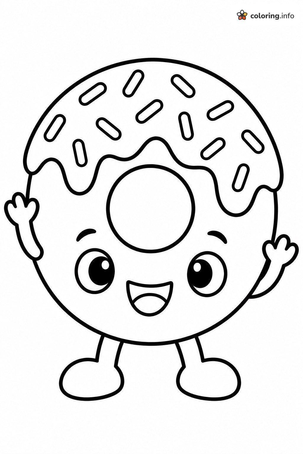 Waving Kawaii Donut With Sprinkles and Little Shoes coloring page Waving Kawaii Donut With Sprinkles and Little Shoes coloring page
