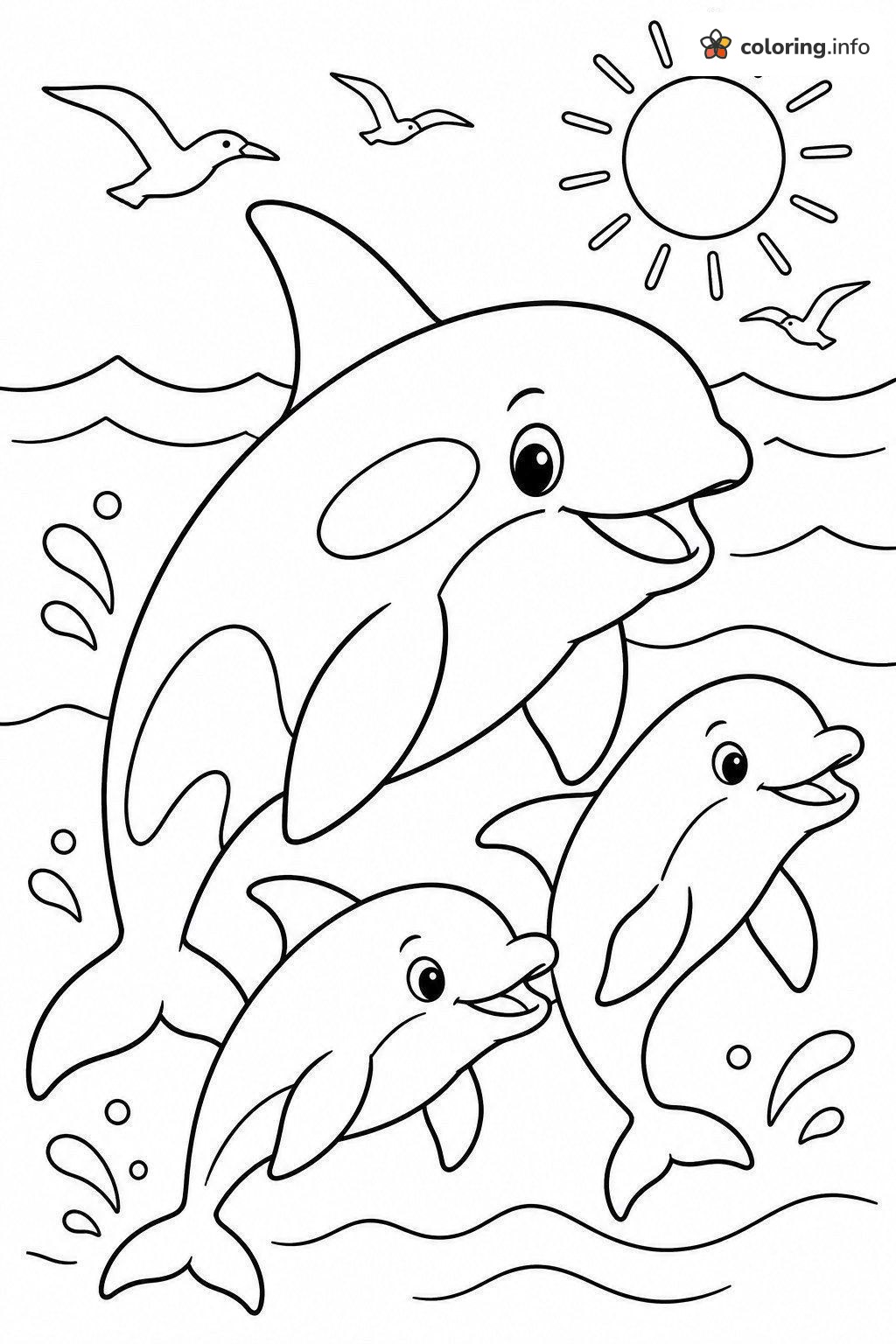 Orca Whale Leaping with Two Young Dolphins coloring sheet Orca Whale Leaping with Two Young Dolphins coloring sheet