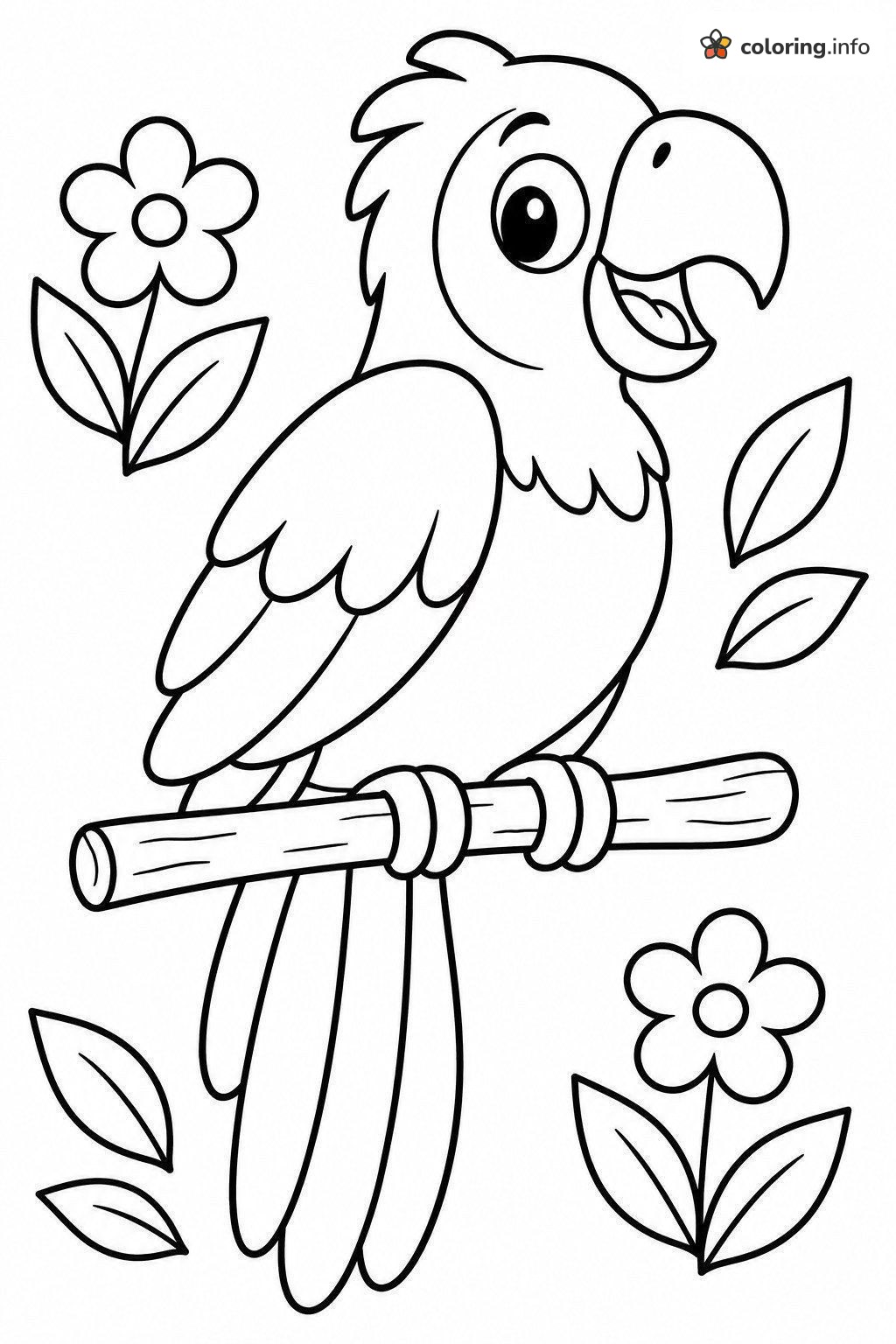Colorful Parrot on a Branch in the Chhota Bheem Category coloring page Colorful Parrot on a Branch in the Chhota Bheem Category coloring page