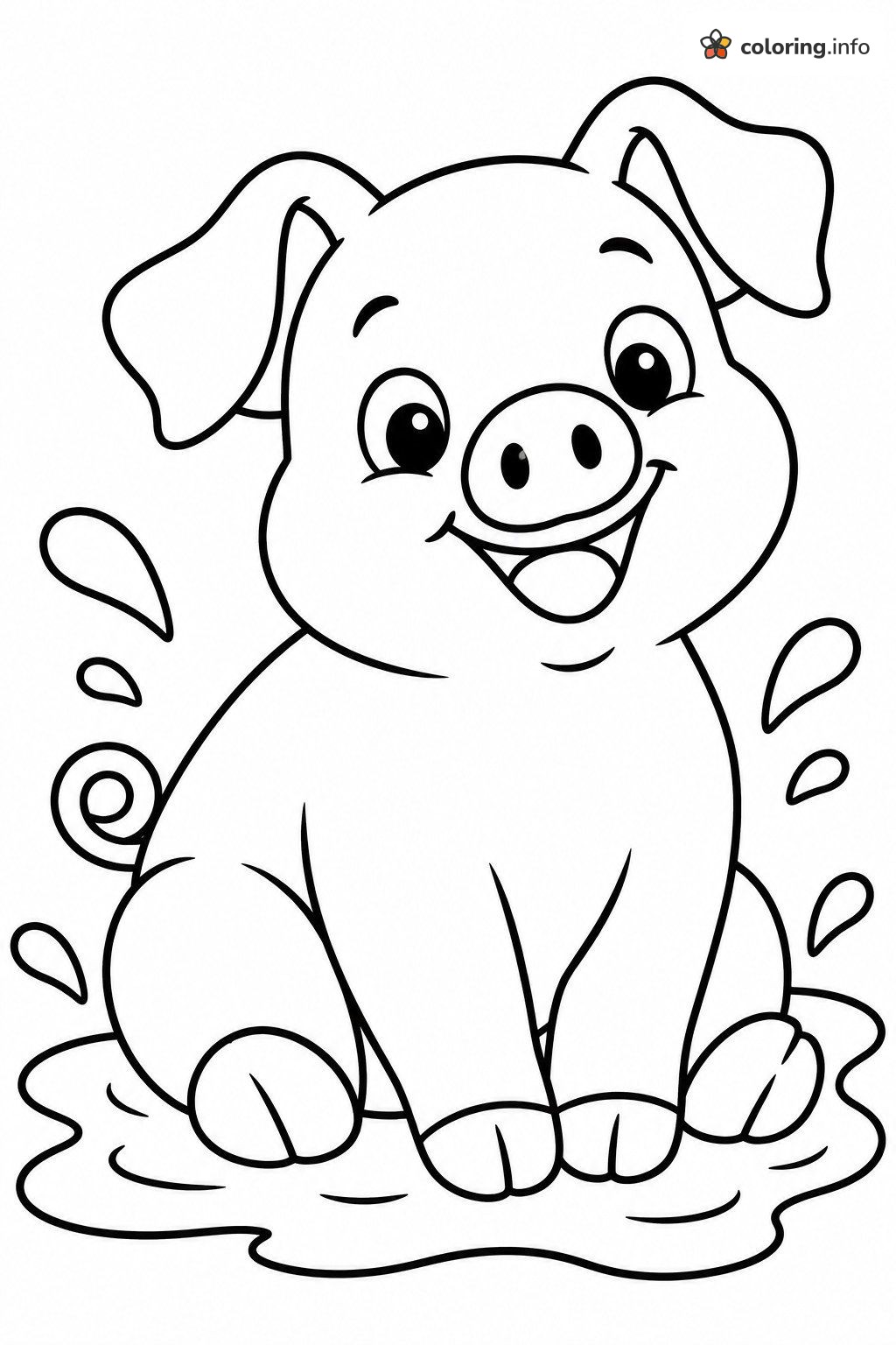 Farm Animals (General): Happy Piglet Sitting in a Muddy Puddle coloring page Farm Animals (General): Happy Piglet Sitting in a Muddy Puddle coloring page