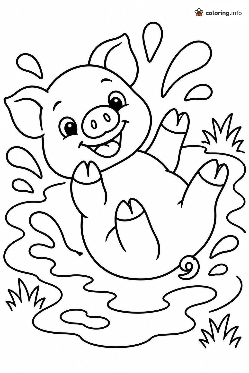 Pig Splashing in a Muddy Puddle coloring page Pig Splashing in a Muddy Puddle coloring page