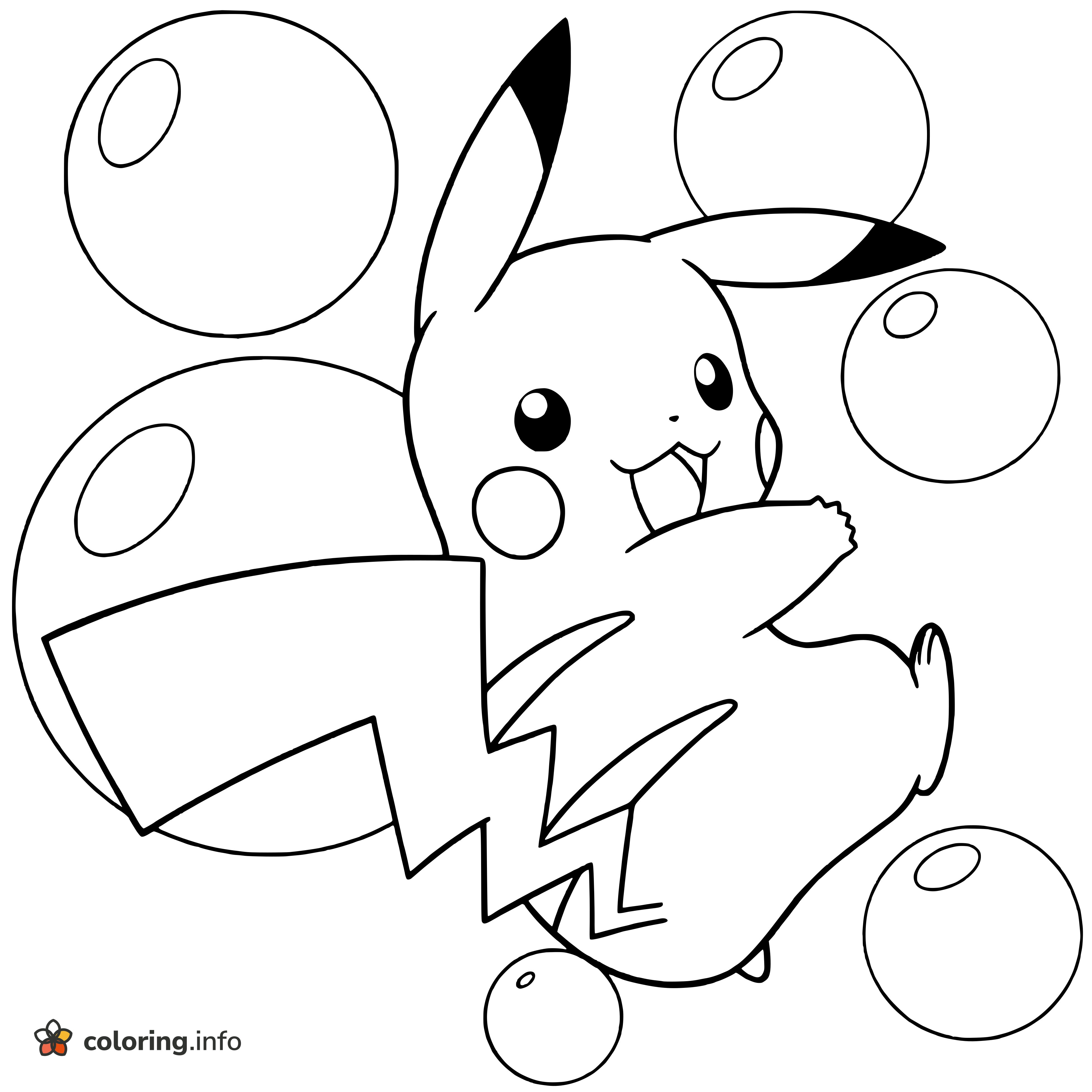 Bubble-Bouncing Pikachu Having Fun printable coloring page Bubble-Bouncing Pikachu Having Fun printable coloring page
