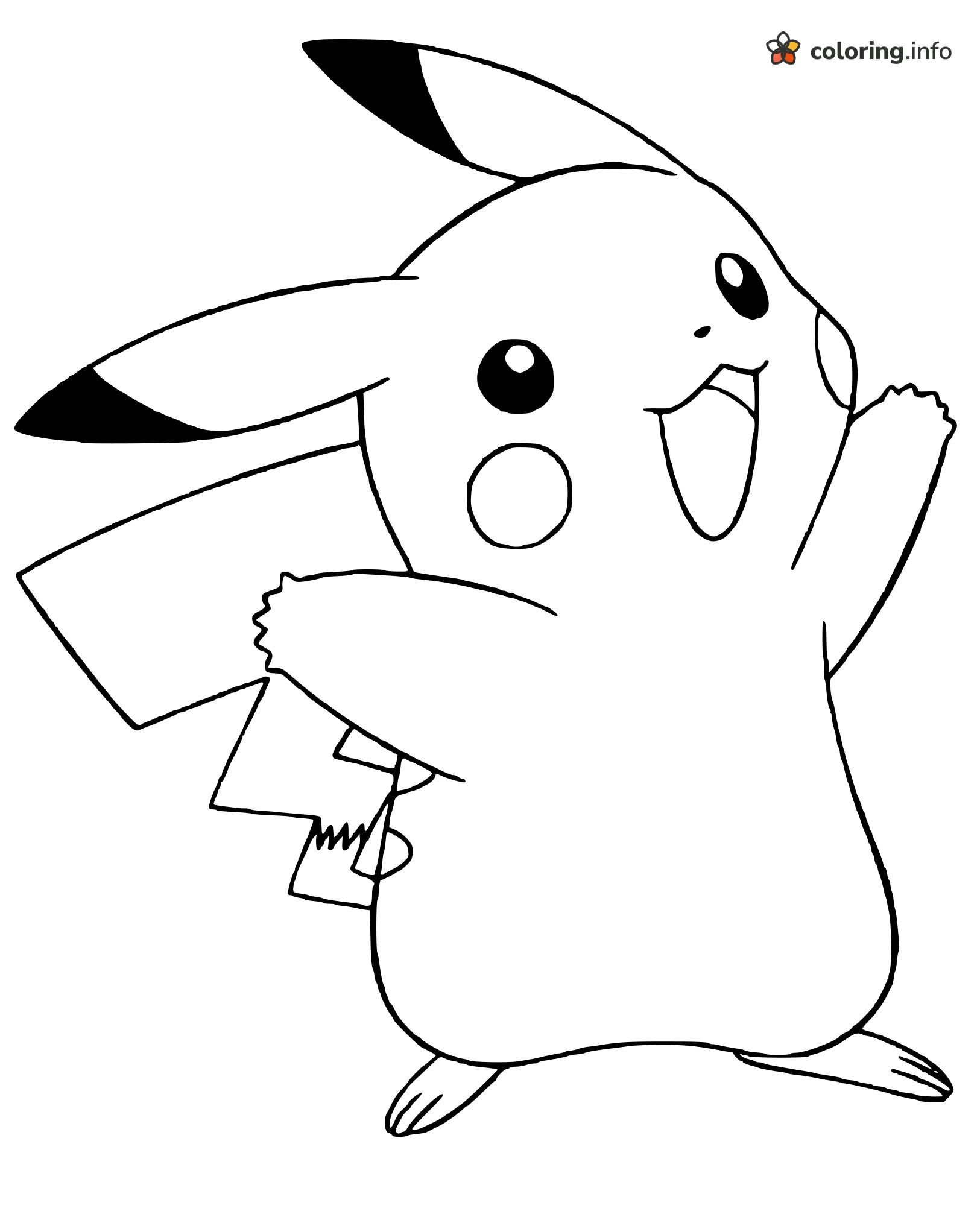 Cheerful Pikachu Waving One Paw High coloring page Cheerful Pikachu Waving One Paw High coloring page