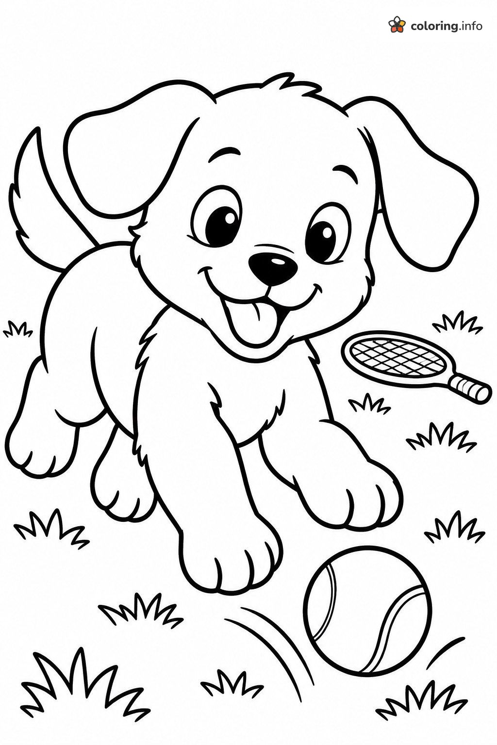 Puppy Racing After a Tennis Ball coloring page Puppy Racing After a Tennis Ball coloring page