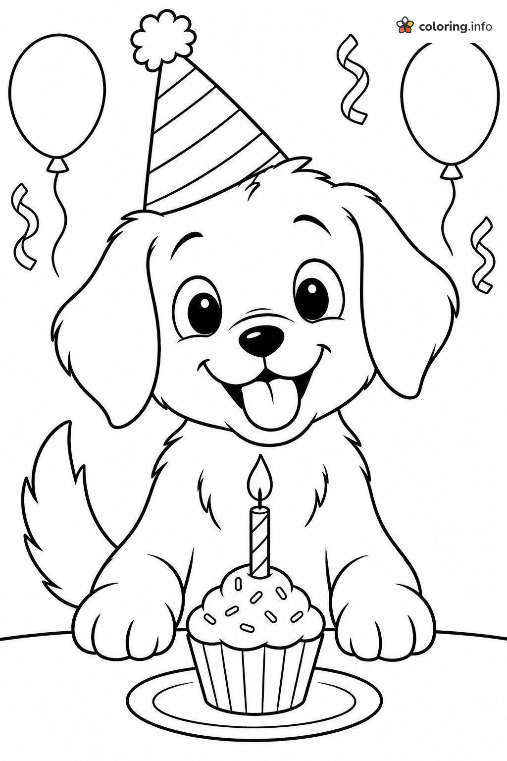 Puppy with Cupcake at a Happy Birthday Party coloring page Puppy with Cupcake at a Happy Birthday Party coloring page