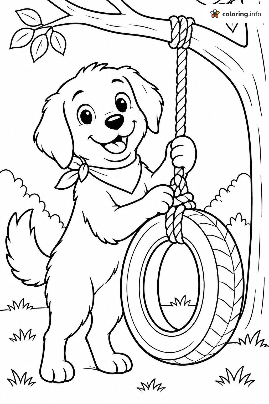 Tire Swing Fun with a Rocky (PAW Patrol) Pup printable coloring page Tire Swing Fun with a Rocky (PAW Patrol) Pup printable coloring page