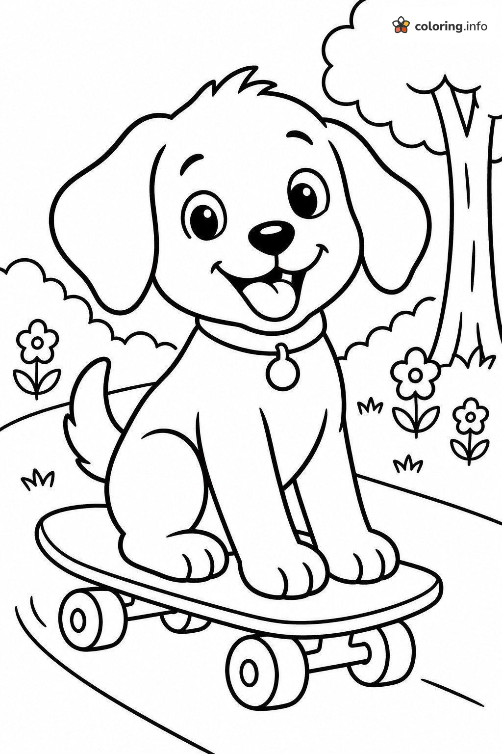 Happy Puppy Enjoying Skateboarding in the Park coloring page Happy Puppy Enjoying Skateboarding in the Park coloring page