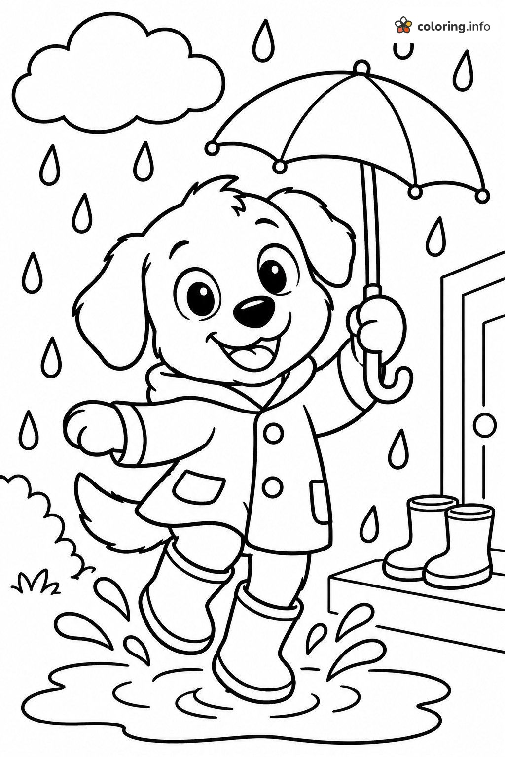 Rainy Day Puddle Splash with Rocky (PAW Patrol) Category Pup coloring page Rainy Day Puddle Splash with Rocky (PAW Patrol) Category Pup coloring page