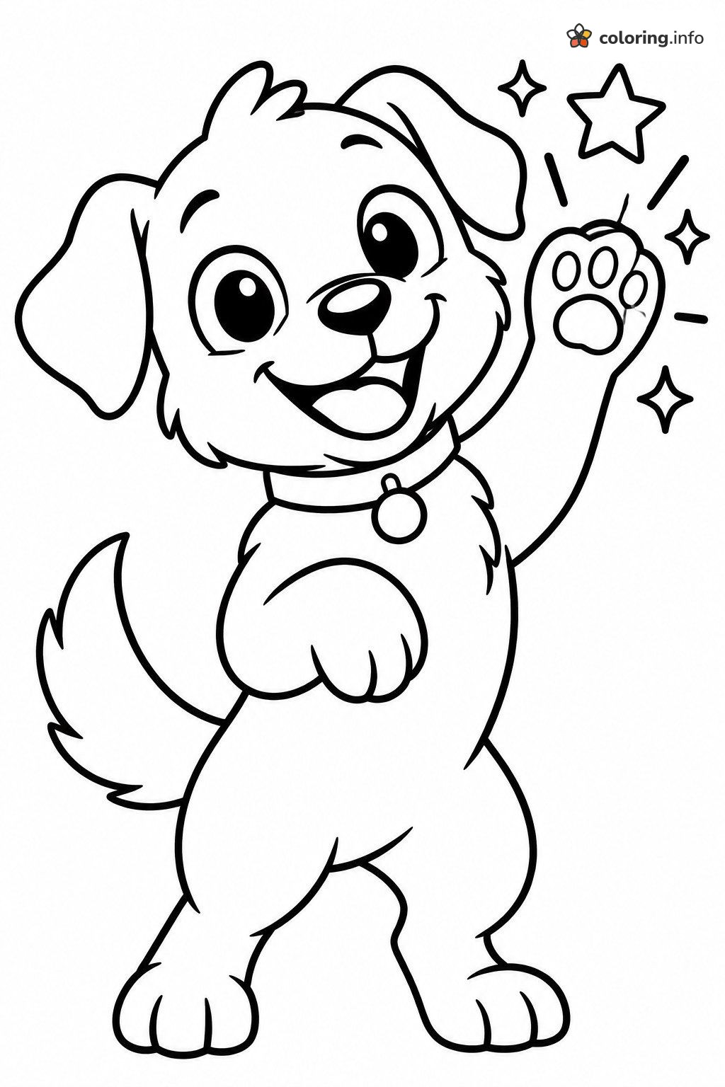 High-Five Puppy with Stars, Rocky (PAW Patrol) Section coloring page High-Five Puppy with Stars, Rocky (PAW Patrol) Section coloring page
