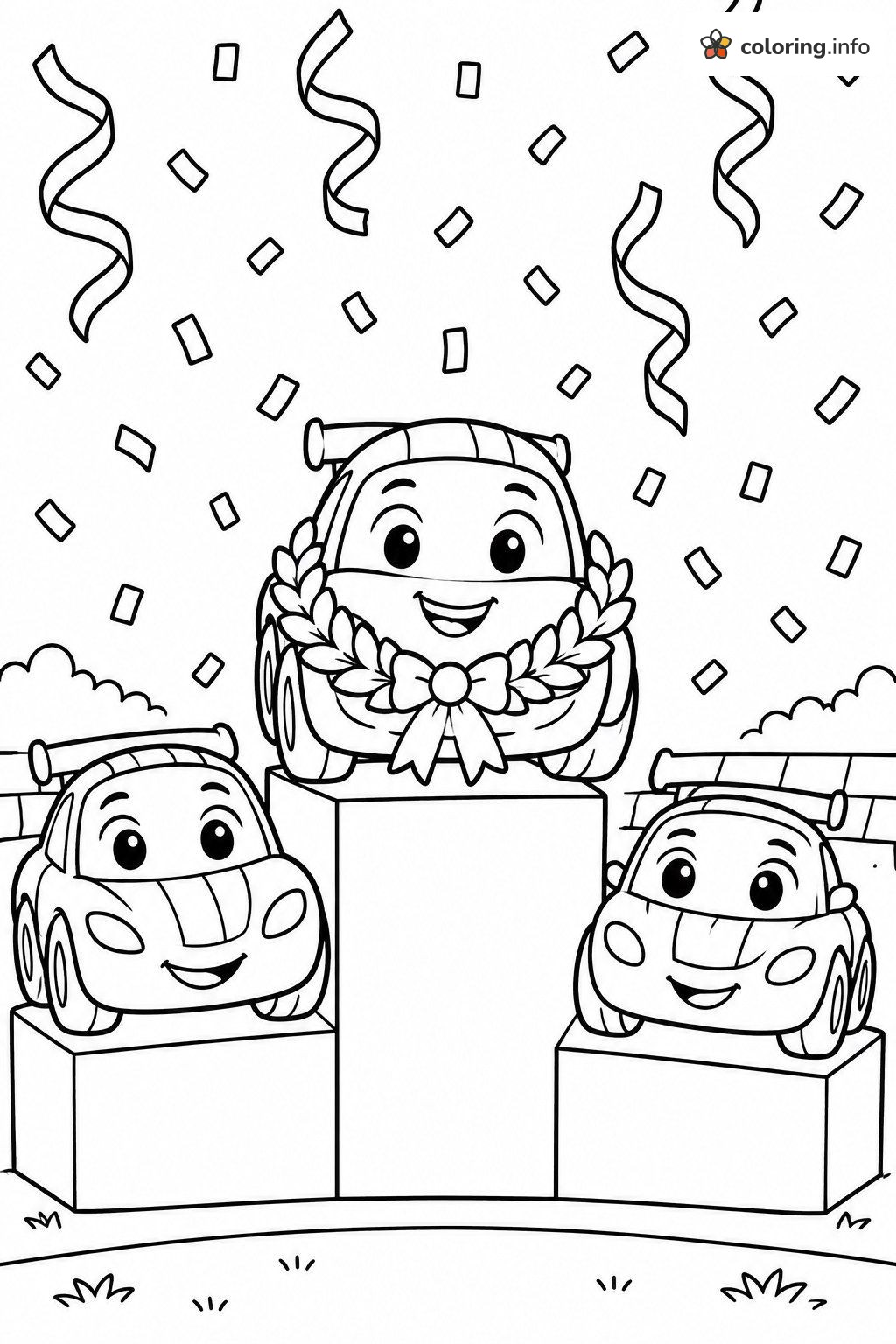 Winner's Podium Celebration for Disney Cars Racers coloring page Winner's Podium Celebration for Disney Cars Racers coloring page