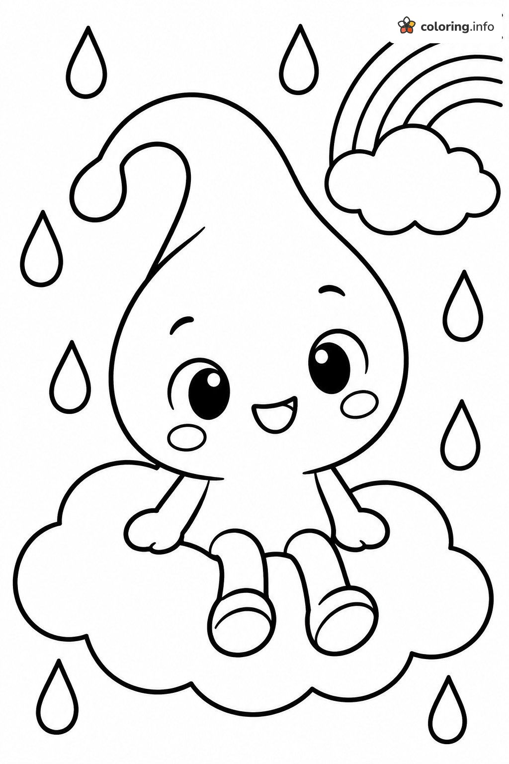 Happy Raindrop on a Cloud with a Rainbow | Inside Out Page coloring sheet Happy Raindrop on a Cloud with a Rainbow | Inside Out Page coloring sheet