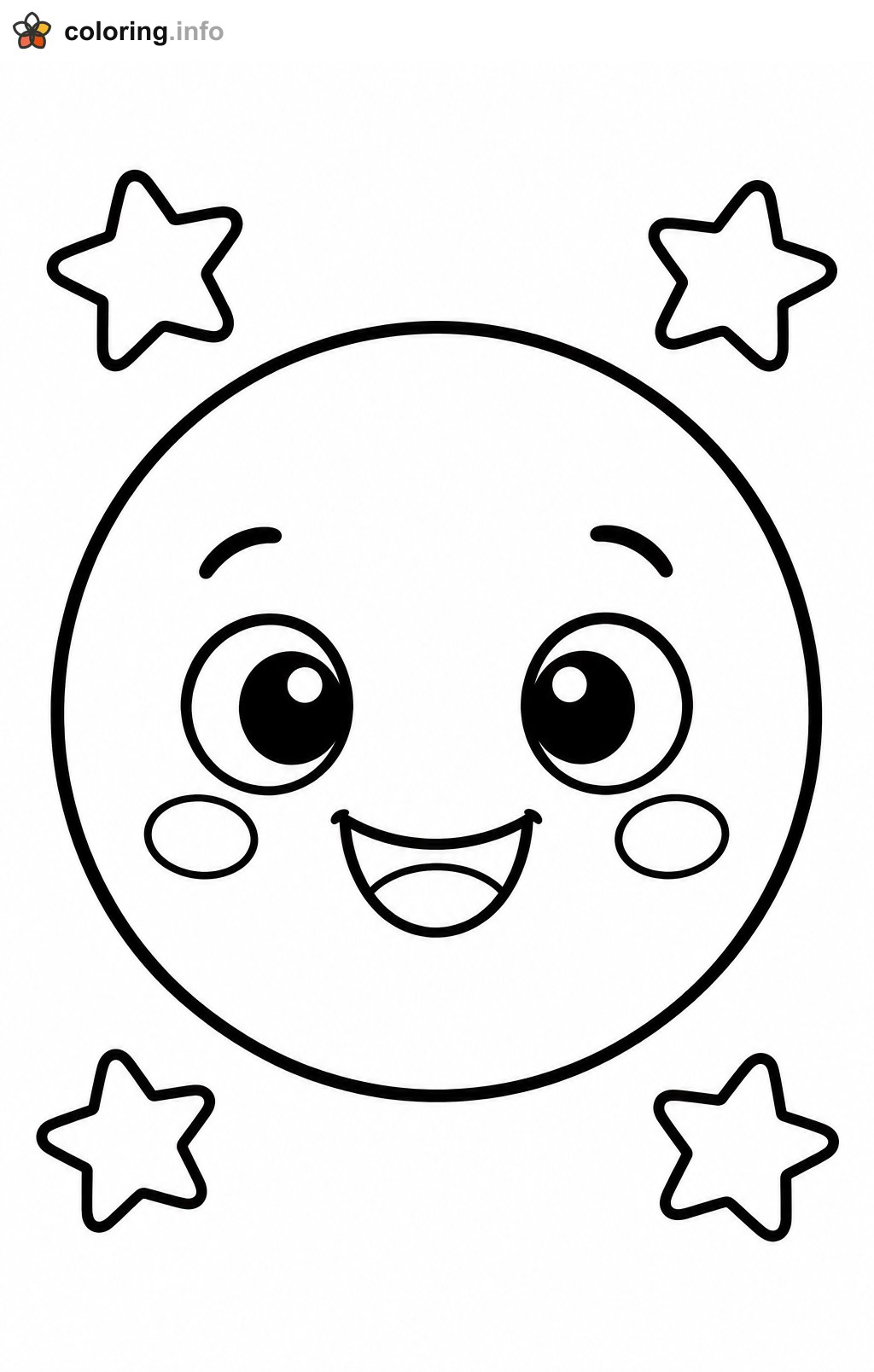Happy Round Face With Four Stars coloring page Happy Round Face With Four Stars coloring page
