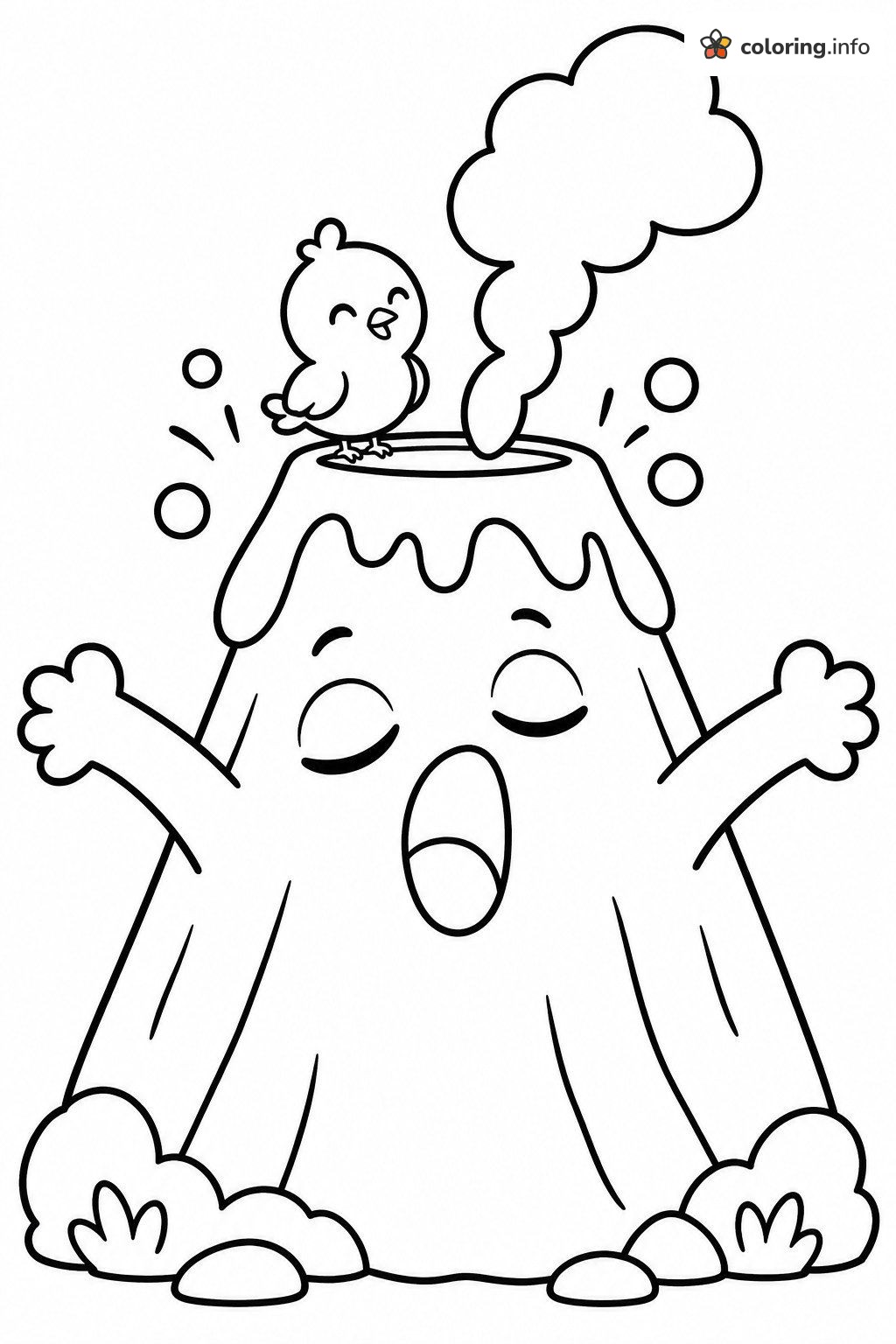 Singing Volcano With a Little Chick on Top coloring page Singing Volcano With a Little Chick on Top coloring page