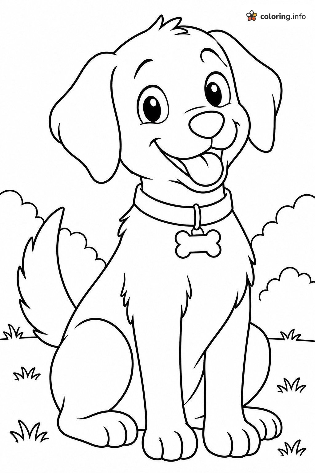 Smiley Dog With a Bone-Shaped Collar Tag coloring sheet Smiley Dog With a Bone-Shaped Collar Tag coloring sheet