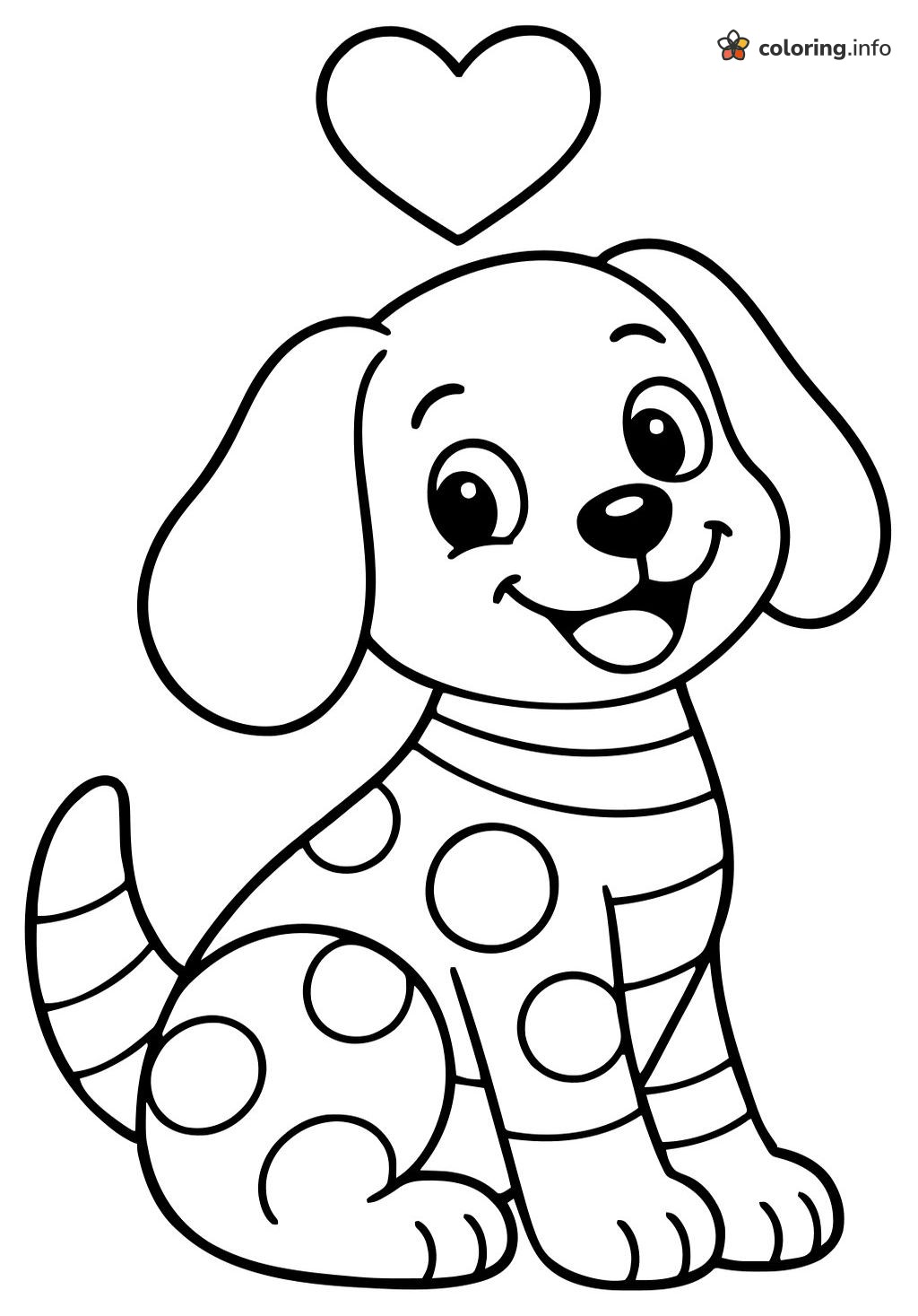 Polka Dot Puppy in Romero Britto style printable coloring page Polka Dot Puppy in Romero Britto style printable coloring page