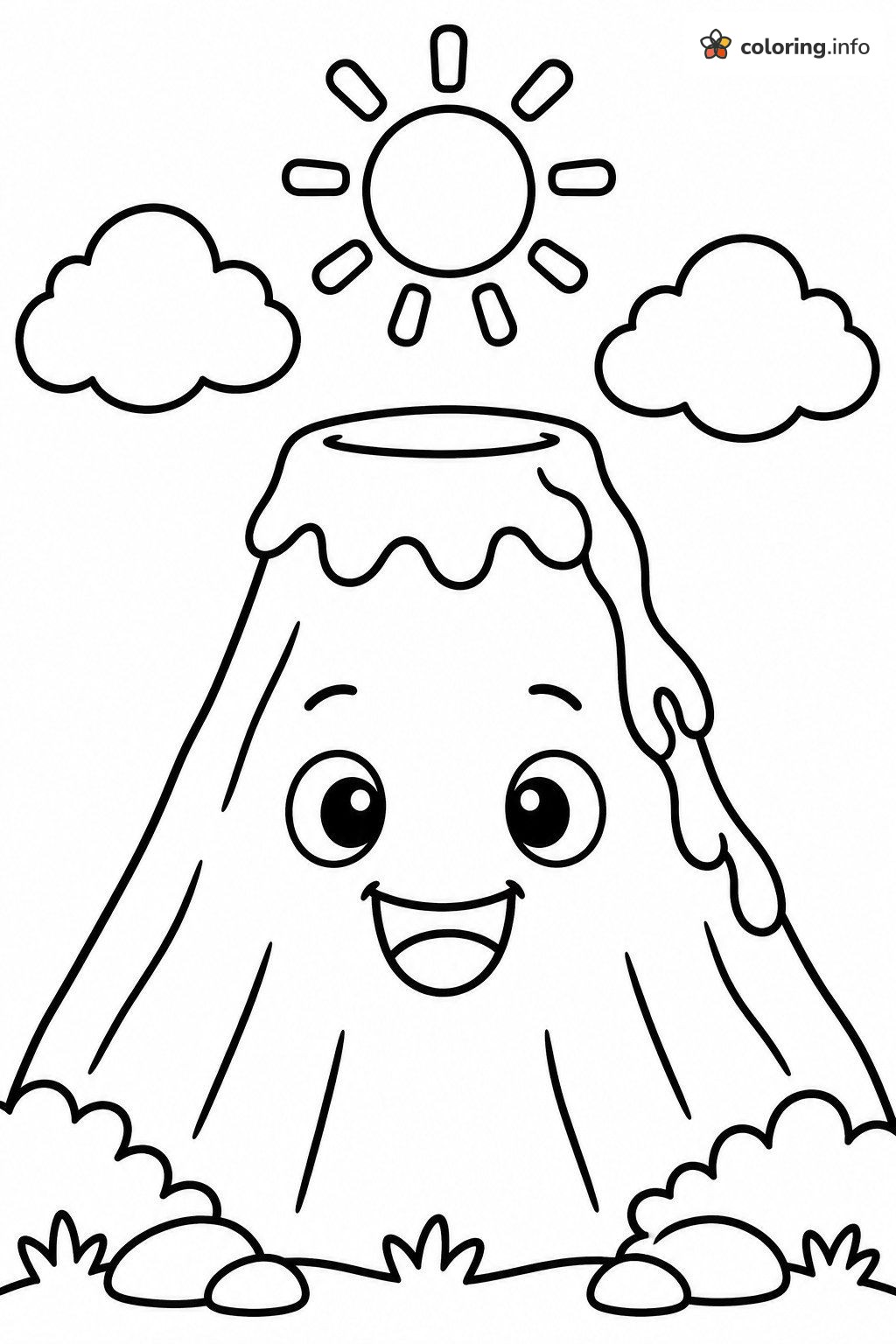 Cheerful Volcano Smiling Under a Sunny Sky coloring page Cheerful Volcano Smiling Under a Sunny Sky coloring page