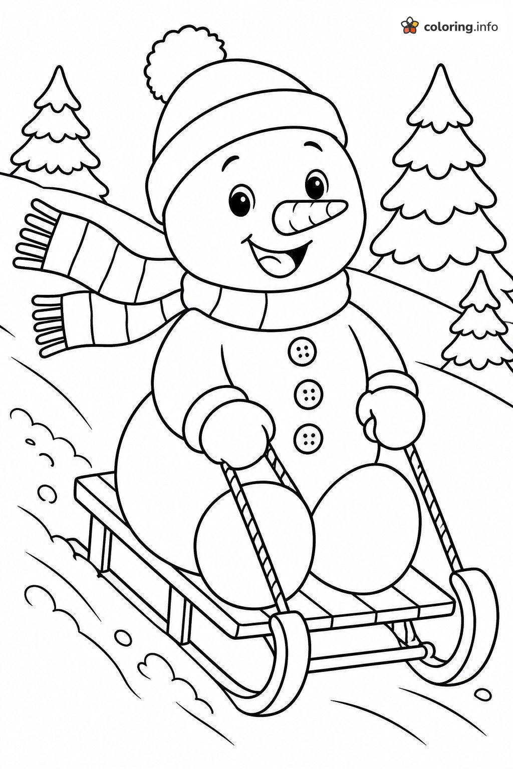 Sledding Snowman Speeding Down the Hill coloring page Sledding Snowman Speeding Down the Hill coloring page