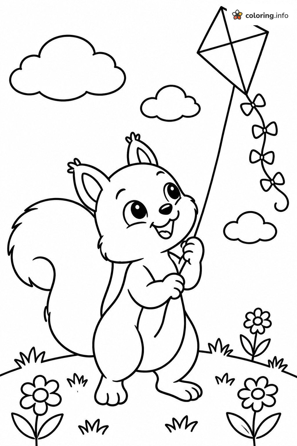Kite-Flying Squirrel on a Grassy Hill coloring page Kite-Flying Squirrel on a Grassy Hill coloring page