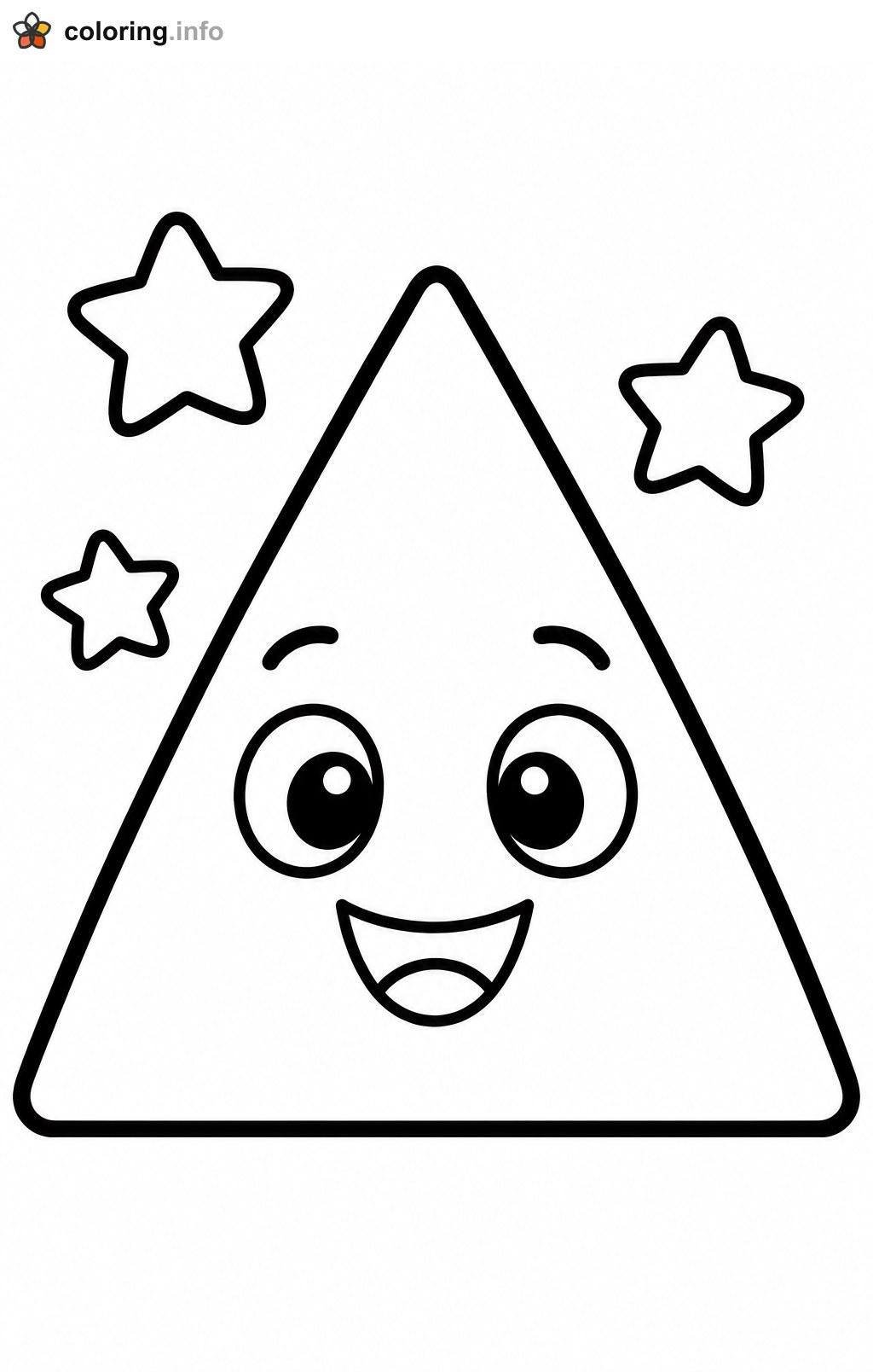 Happy Triangle Character With Three Stars coloring page Happy Triangle Character With Three Stars coloring page