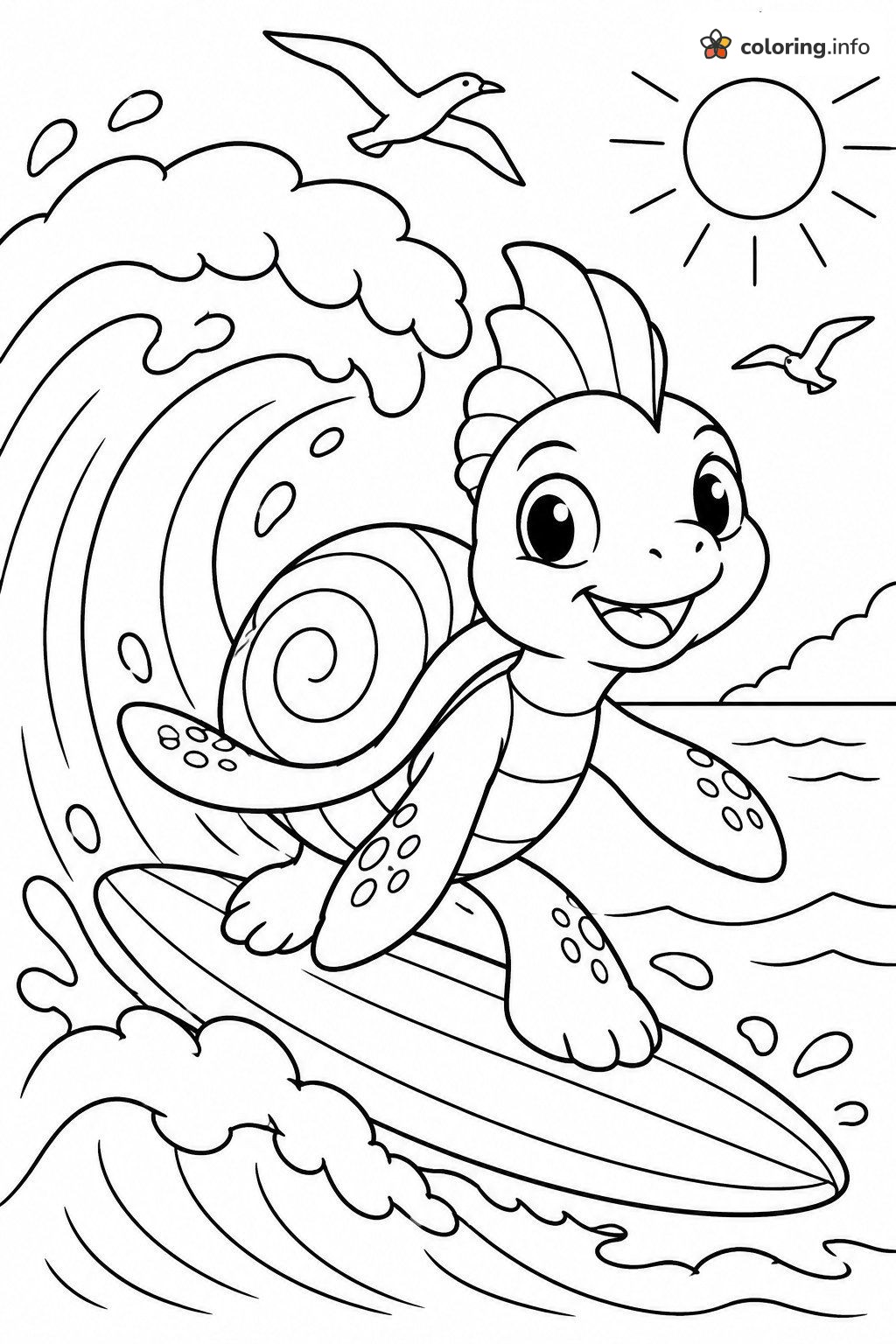 Surfing Squirtle on a Huge Curling Wave printable coloring page Surfing Squirtle on a Huge Curling Wave printable coloring page