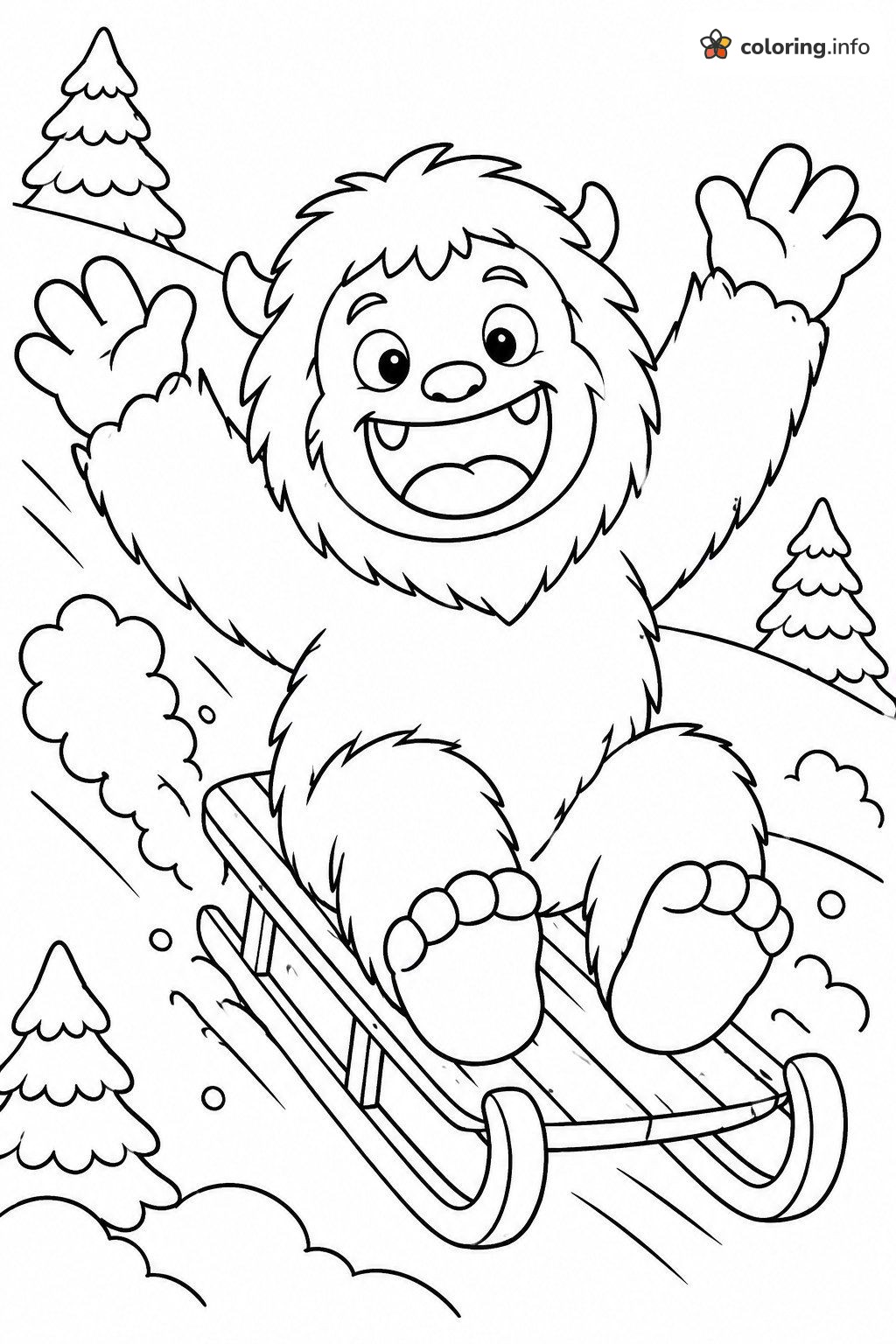 Sled-Riding Yeti Zooming Down a Hill coloring page Sled-Riding Yeti Zooming Down a Hill coloring page