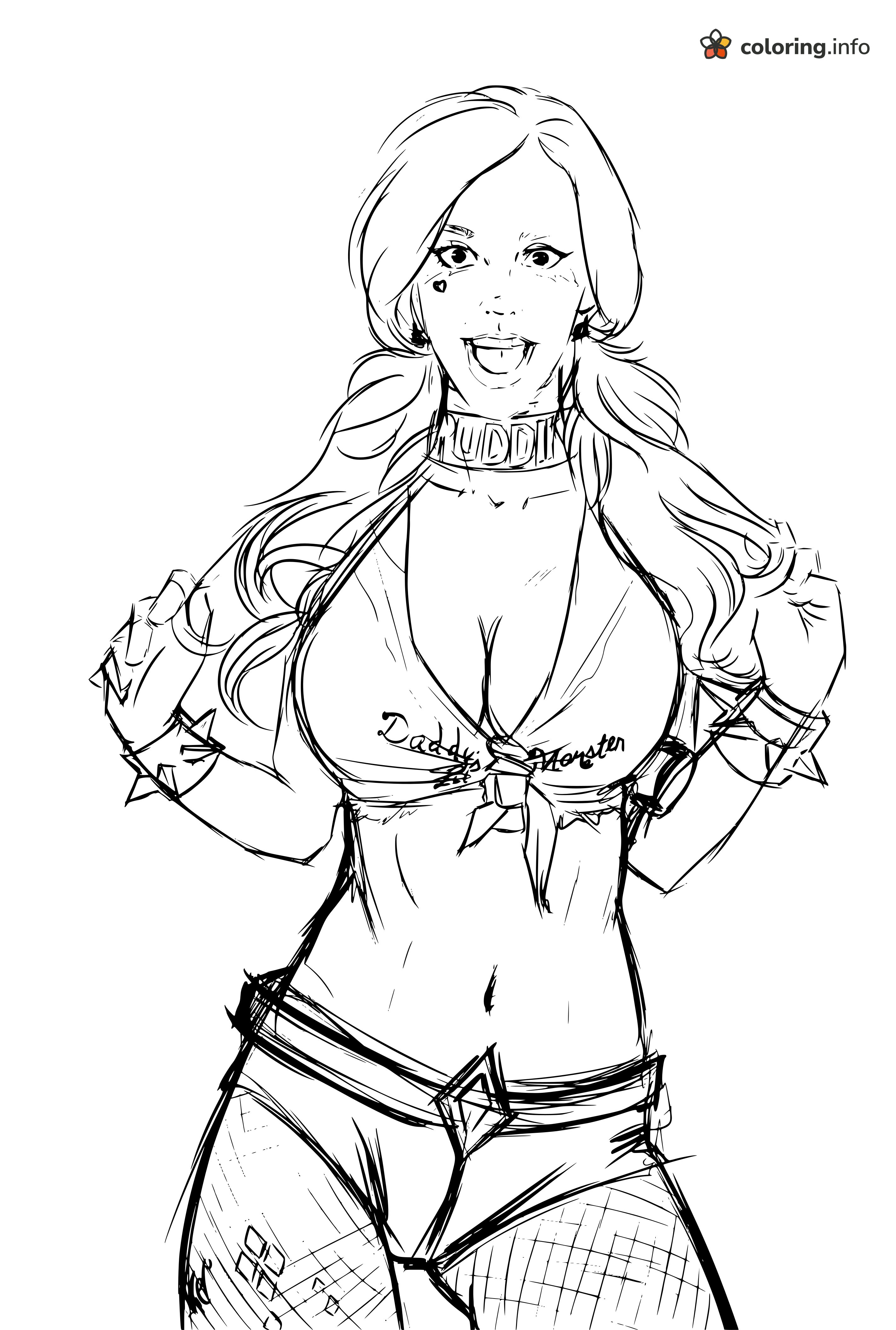 Sketchy Harley Quinn With Pigtails and Spiked Cuffs coloring sheet Sketchy Harley Quinn With Pigtails and Spiked Cuffs coloring sheet