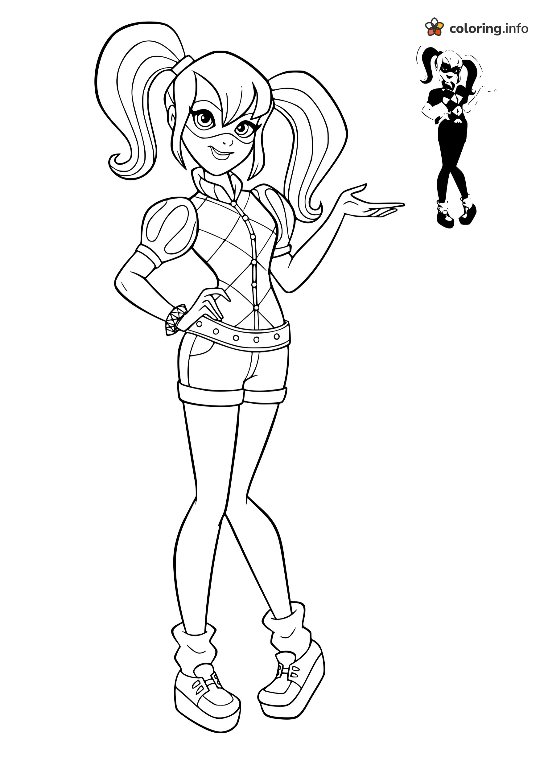 Eye Mask Harley Quinn Standing With Hand on Hip printable coloring page Eye Mask Harley Quinn Standing With Hand on Hip printable coloring page