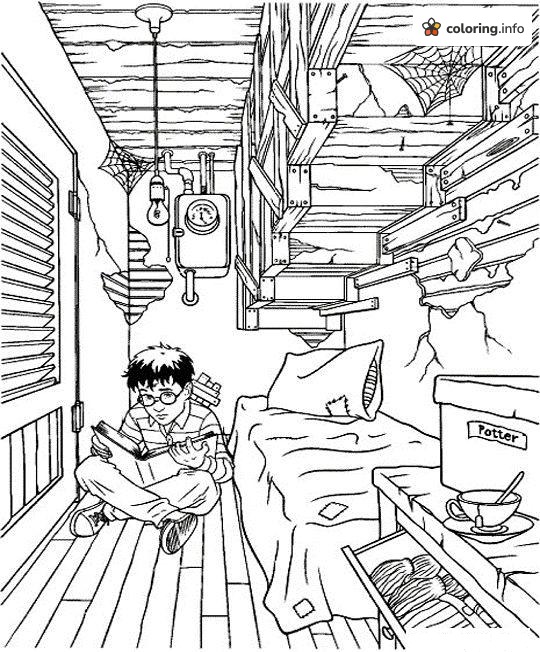 Harry Potter's Cupboard Under the Stairs Reading Nook coloring sheet Harry Potter's Cupboard Under the Stairs Reading Nook coloring sheet