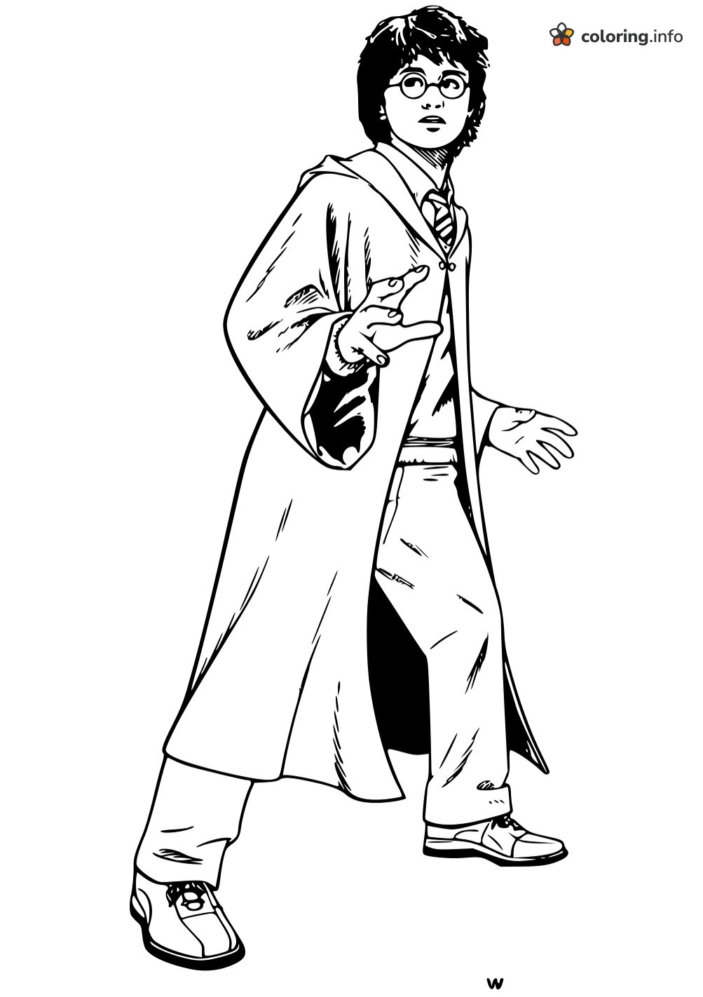 Harry Potter Standing in His Hooded School Robe coloring page Harry Potter Standing in His Hooded School Robe coloring page