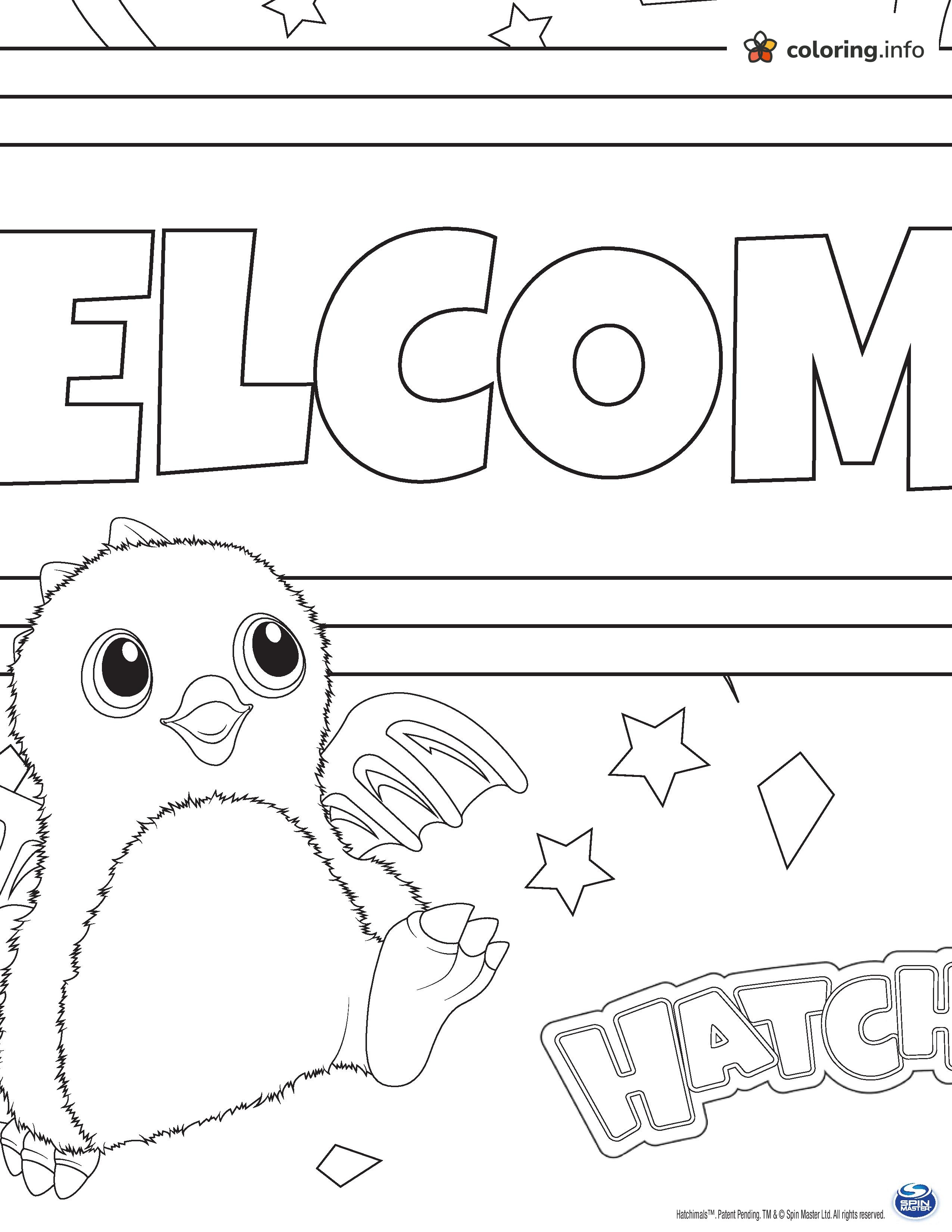 Welcome Sign Page With a Waving Hatchimals Penguin coloring page Welcome Sign Page With a Waving Hatchimals Penguin coloring page