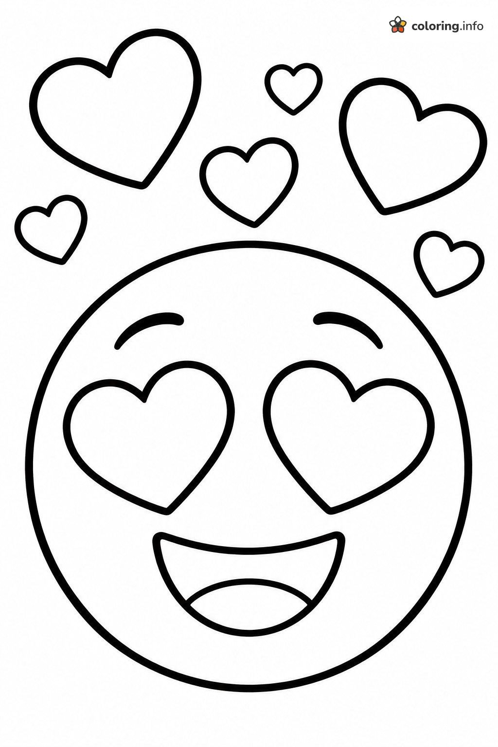 Heart Eyes Emoji with Seven Floating Hearts coloring page Heart Eyes Emoji with Seven Floating Hearts coloring page