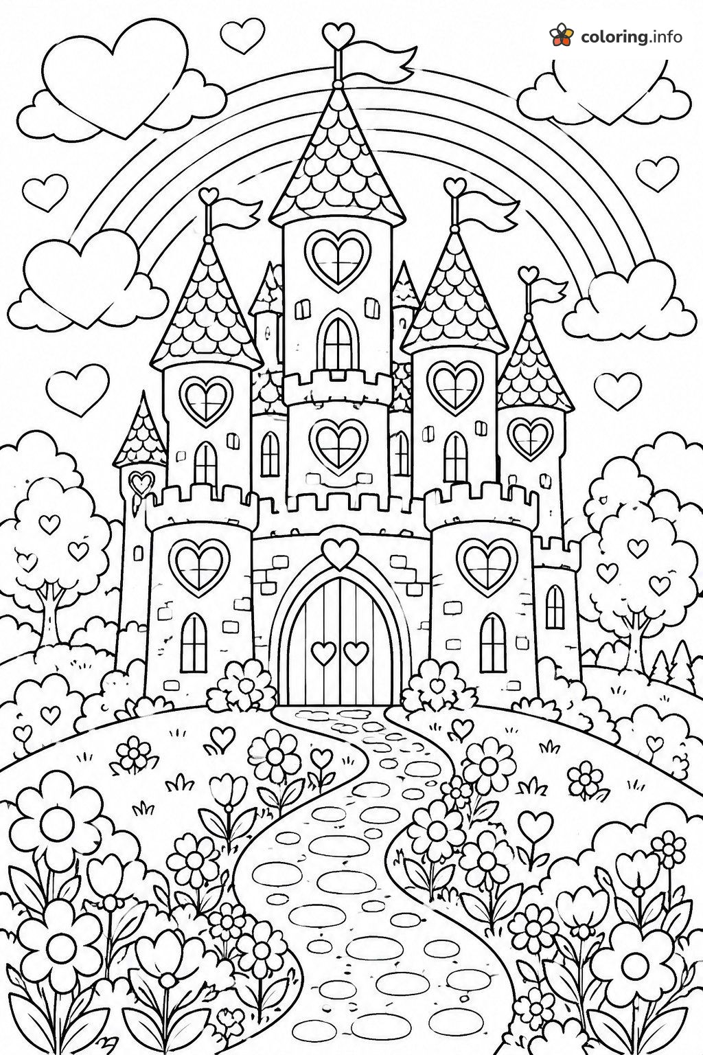 Fairy-Tale Heart Castle for Valentine's Day coloring page Fairy-Tale Heart Castle for Valentine's Day coloring page