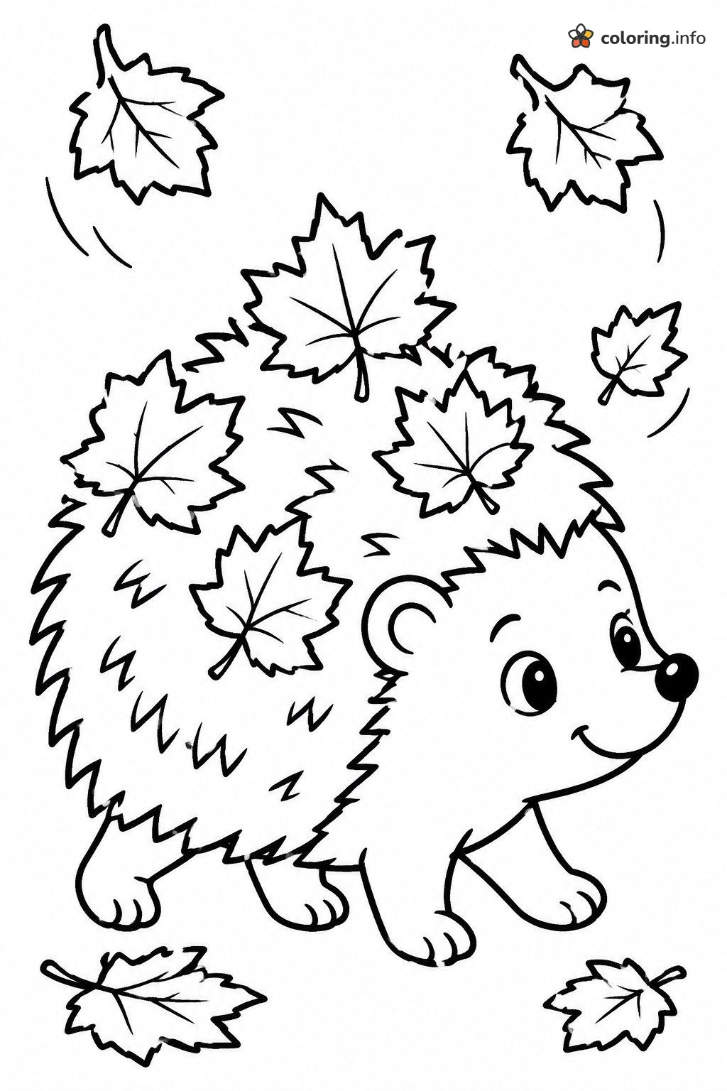 Autumn Maple Leaves Falling on a Strolling Hedgehog coloring page Autumn Maple Leaves Falling on a Strolling Hedgehog coloring page