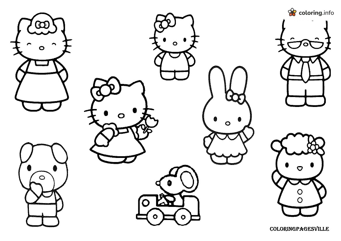 Eight Characters Including Hello Kitty and Friends coloring page Eight Characters Including Hello Kitty and Friends coloring page