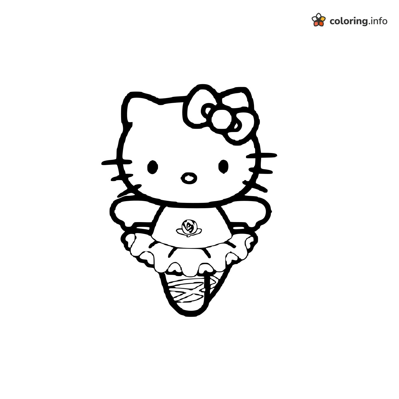 Ballerina Hello Kitty on Tiptoe in a Pointe Shoe printable coloring page Ballerina Hello Kitty on Tiptoe in a Pointe Shoe printable coloring page