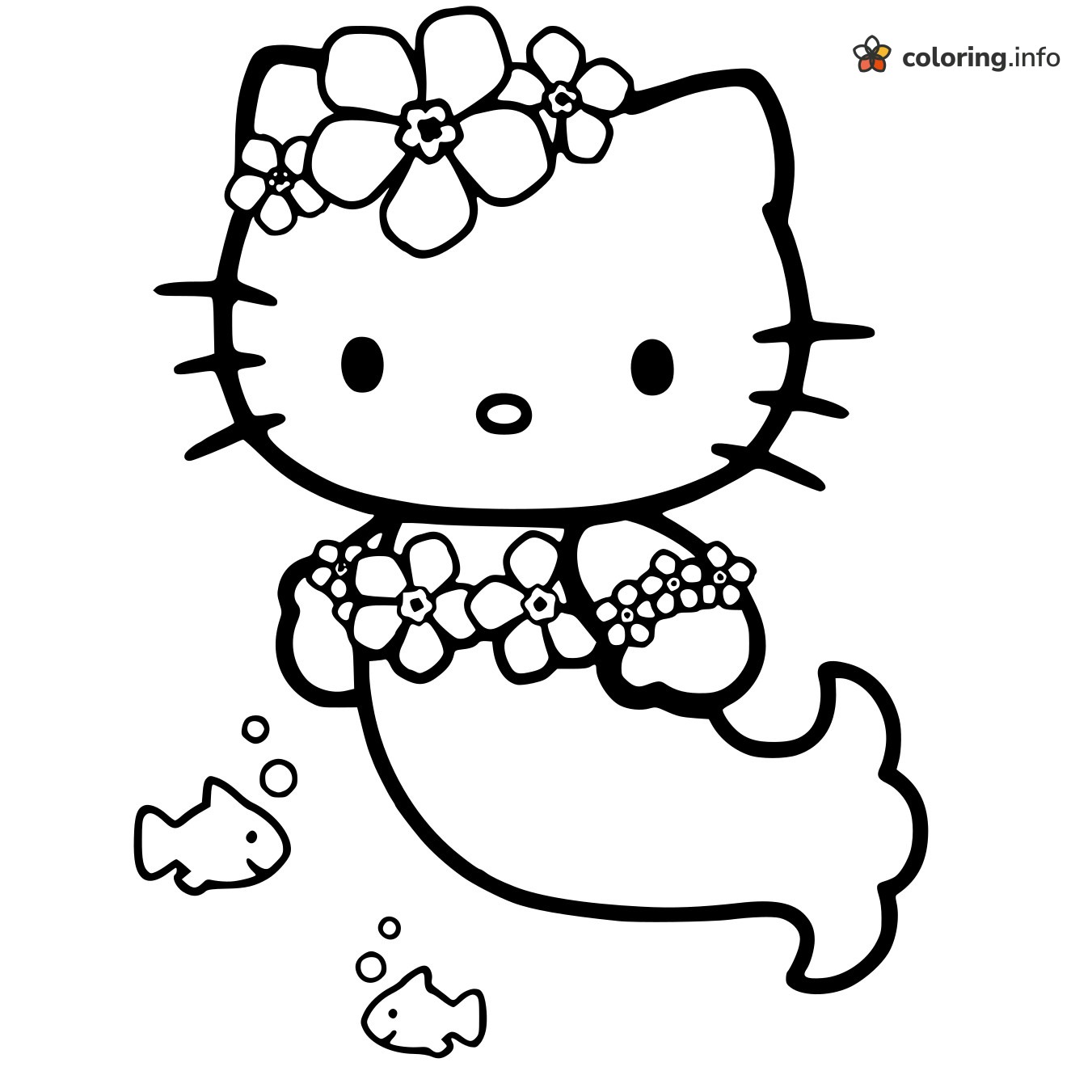 Hello Kitty Swimming as a Mermaid in a Flower Crown coloring page Hello Kitty Swimming as a Mermaid in a Flower Crown coloring page
