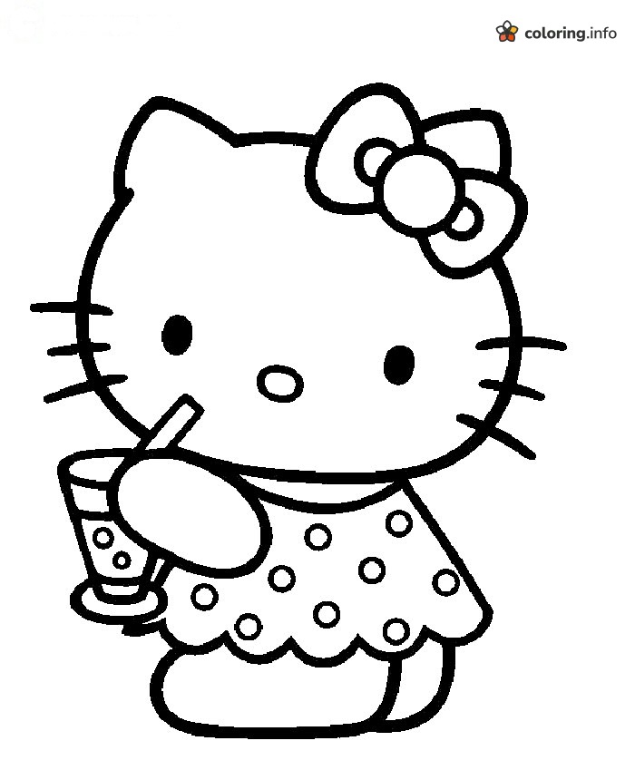 Sip Time with Hello Kitty and a Tall Glass coloring page Sip Time with Hello Kitty and a Tall Glass coloring page
