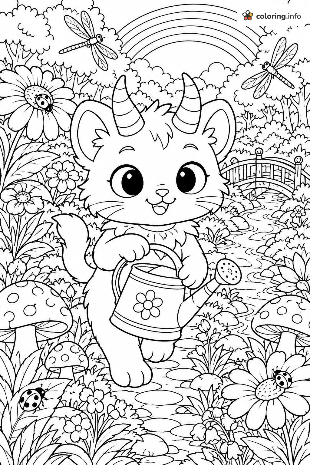 Watering the Rainbow Garden With a Unikitty-Style Kitten coloring sheet Watering the Rainbow Garden With a Unikitty-Style Kitten coloring sheet