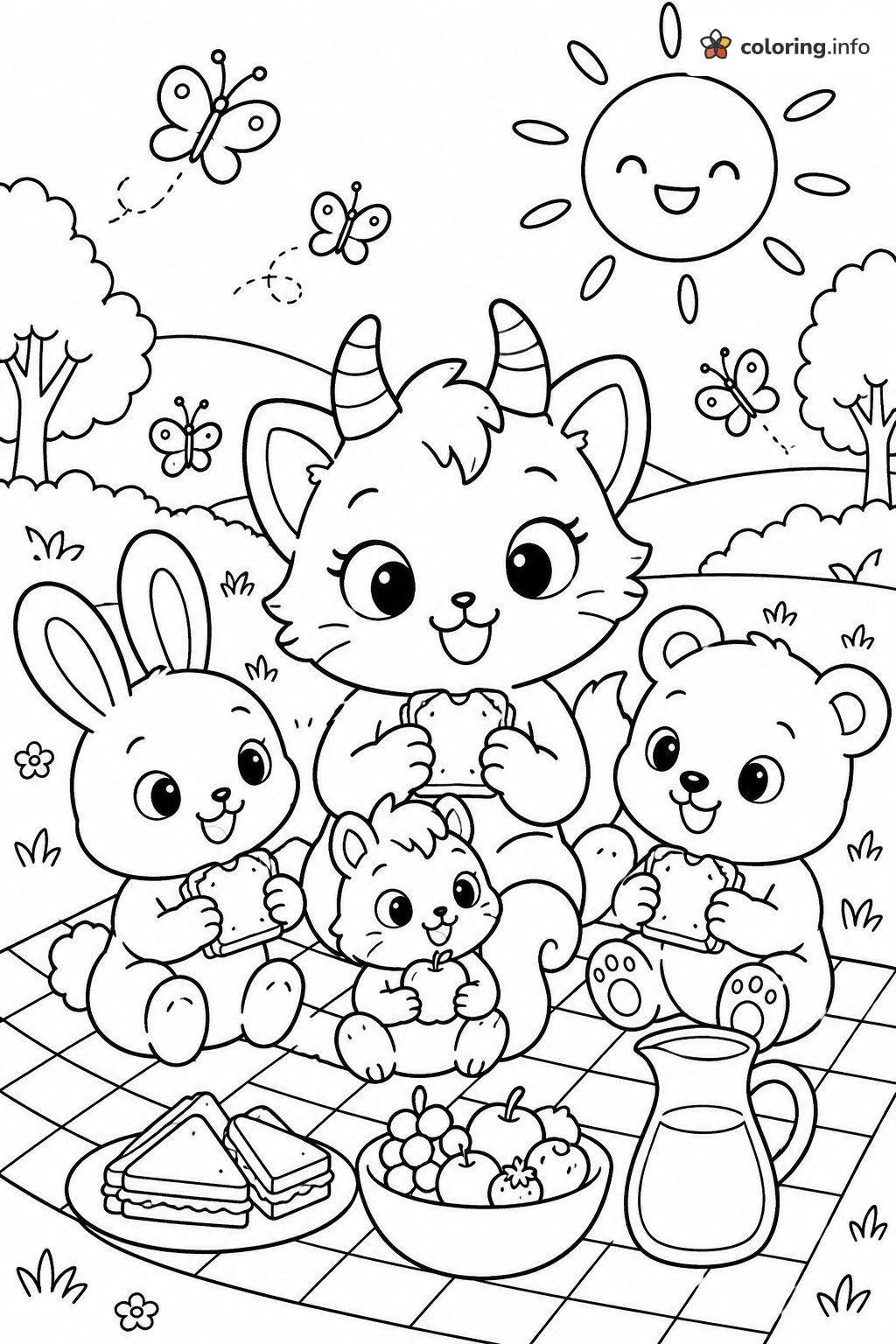 Sunny Picnic Day for Unikitty and Friends printable coloring page Sunny Picnic Day for Unikitty and Friends printable coloring page