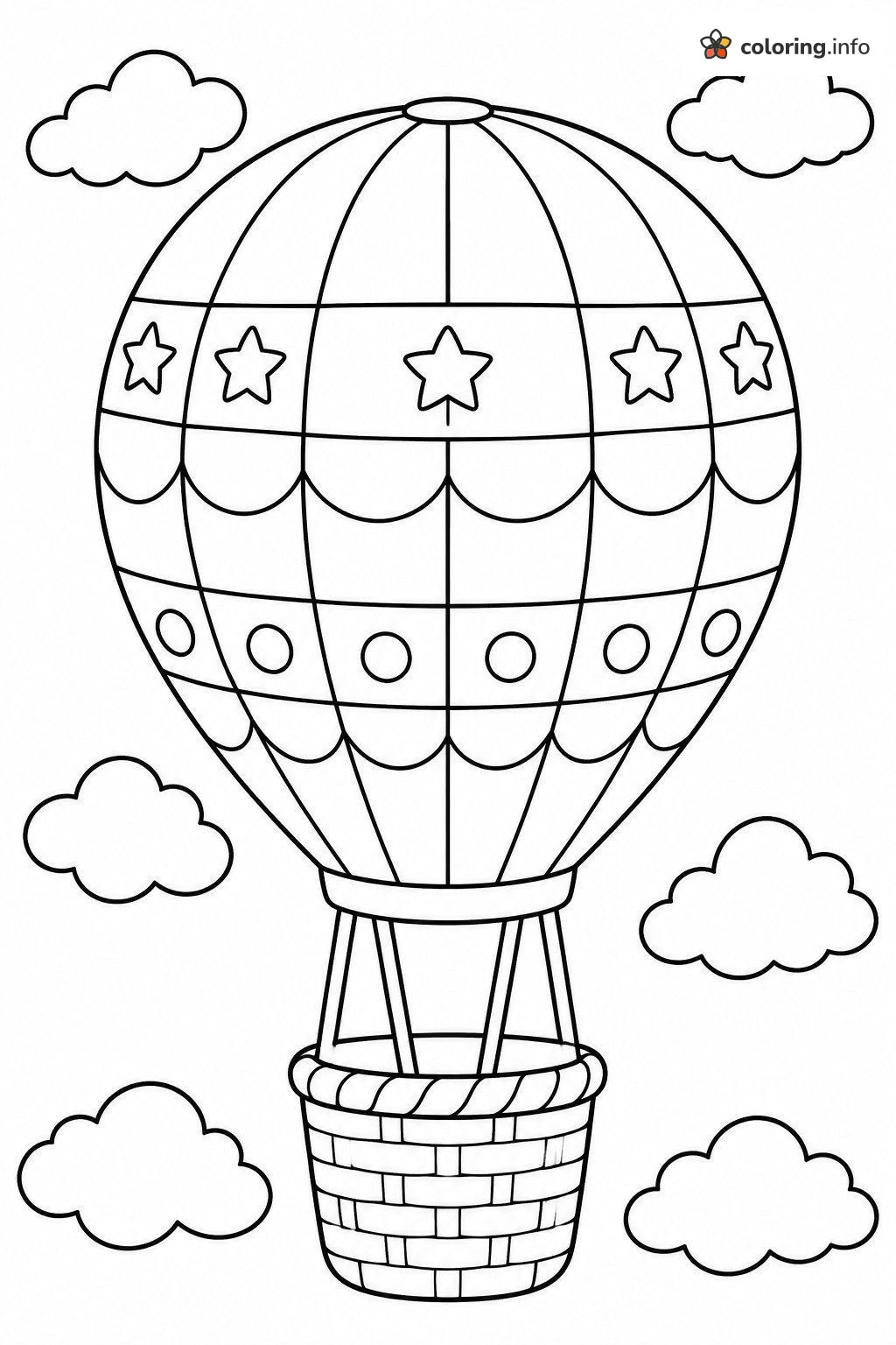 Patterned Hot Air Balloon in a Cloudy Sky coloring page Patterned Hot Air Balloon in a Cloudy Sky coloring page