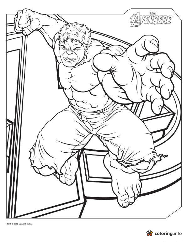 Leaping Hulk Reaching Out, Avengers Logo Behind Him coloring page Leaping Hulk Reaching Out, Avengers Logo Behind Him coloring page