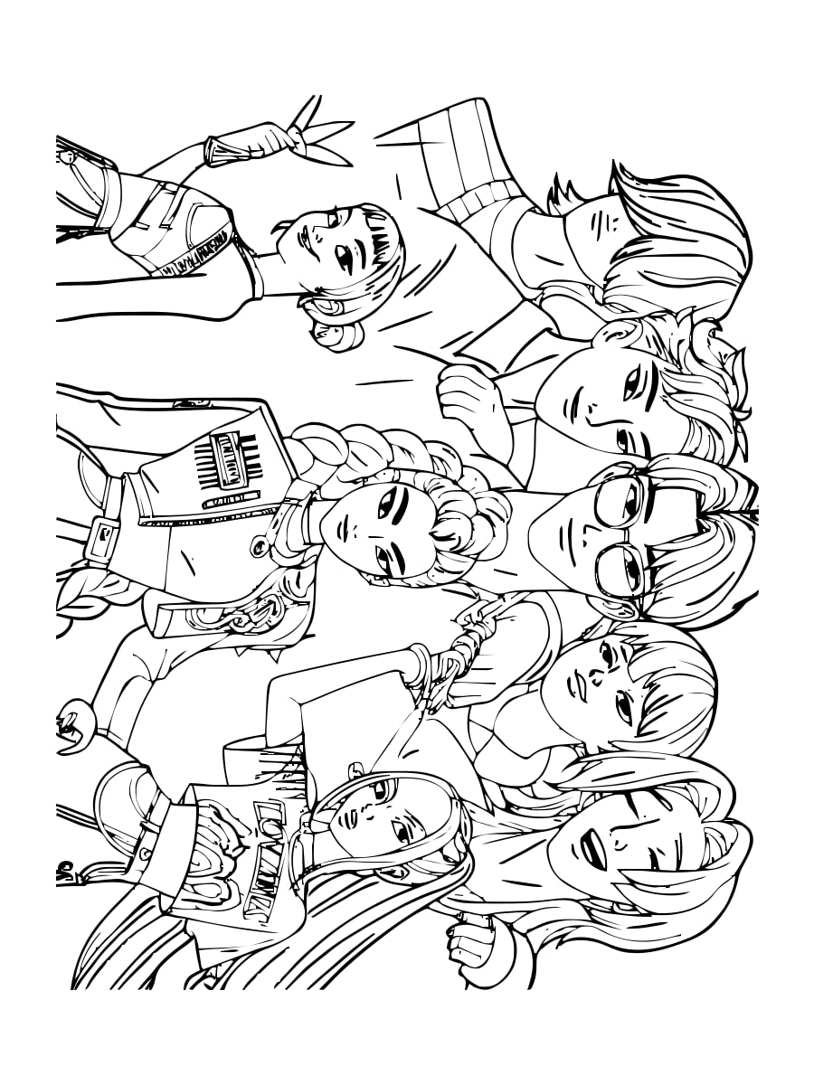Huntrix — Full Group, United and Dynamic coloring page Huntrix — Full Group, United and Dynamic coloring page