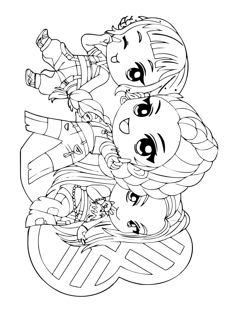 Huntrix Trio — Grouped Poses, Girl Group Style coloring page Huntrix Trio — Grouped Poses, Girl Group Style coloring page