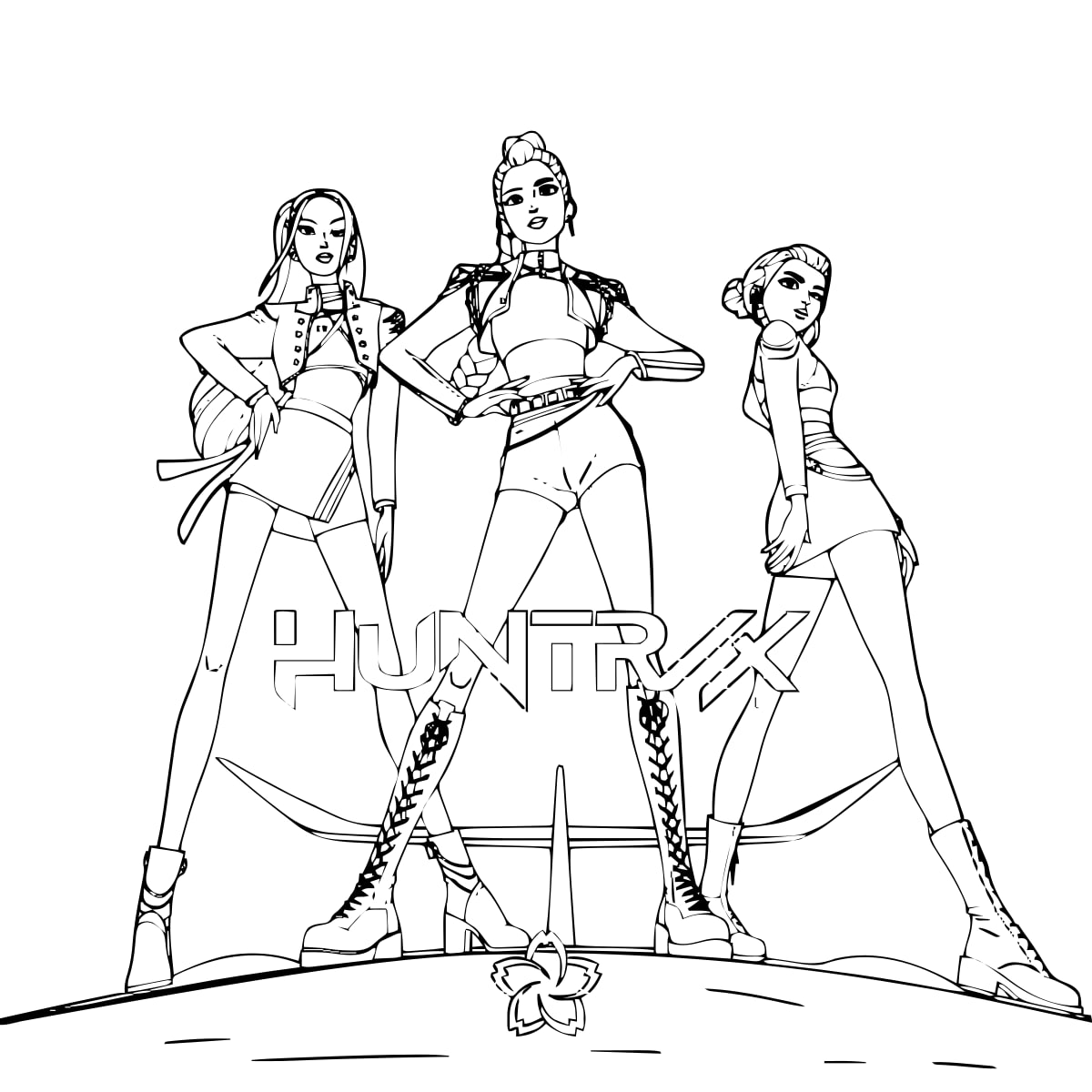 Huntrix Trio — Sword Ready Battle Pose coloring page Huntrix Trio — Sword Ready Battle Pose coloring page