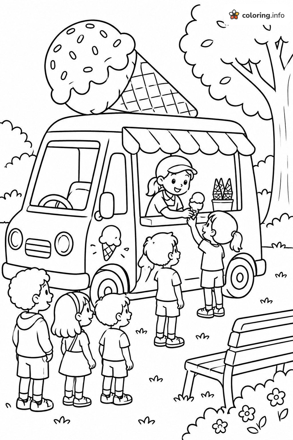 Cars Page: Ice Cream Truck Treats at the Park coloring sheet Cars Page: Ice Cream Truck Treats at the Park coloring sheet