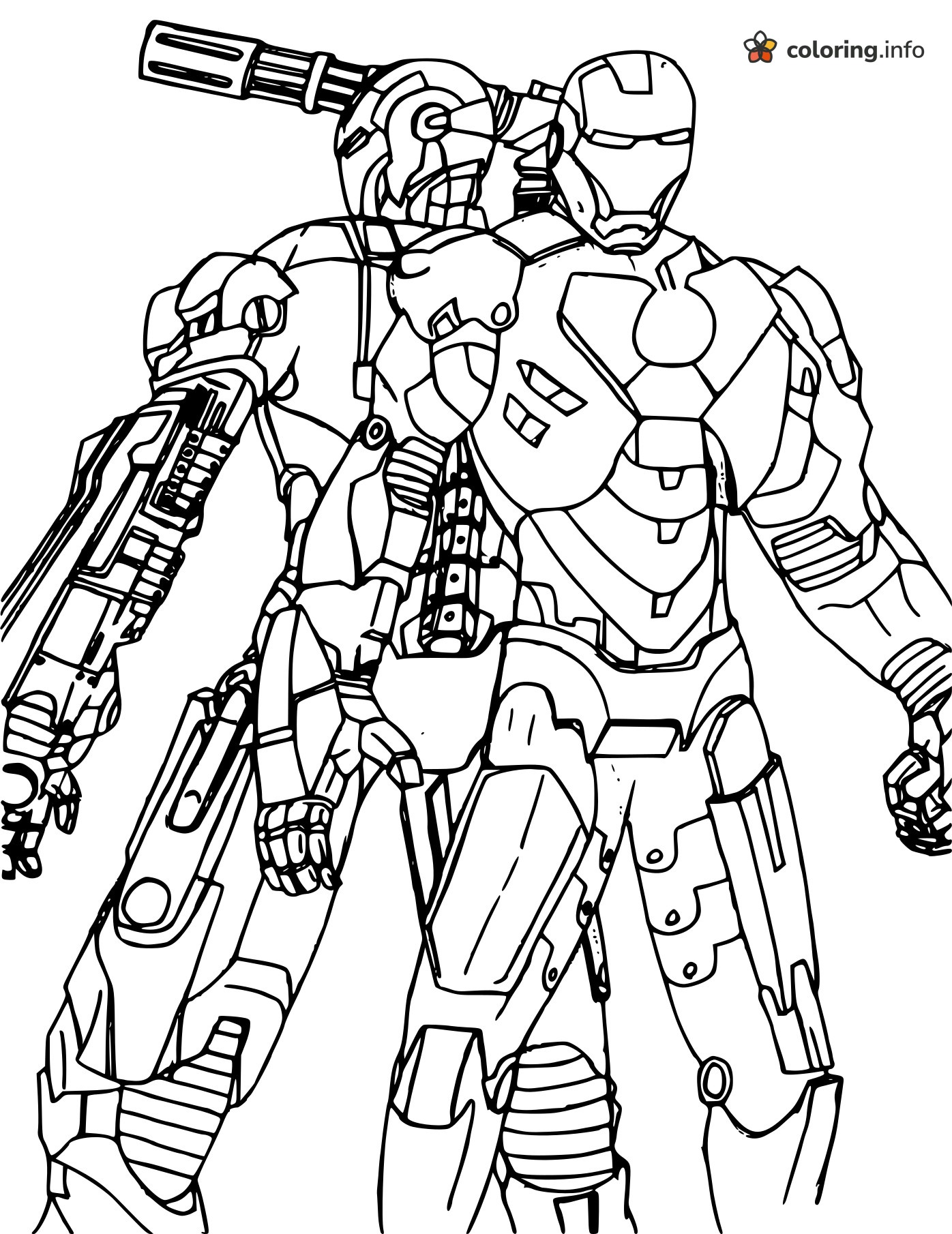 Iron Man and War Machine Standing Side by Side coloring sheet Iron Man and War Machine Standing Side by Side coloring sheet
