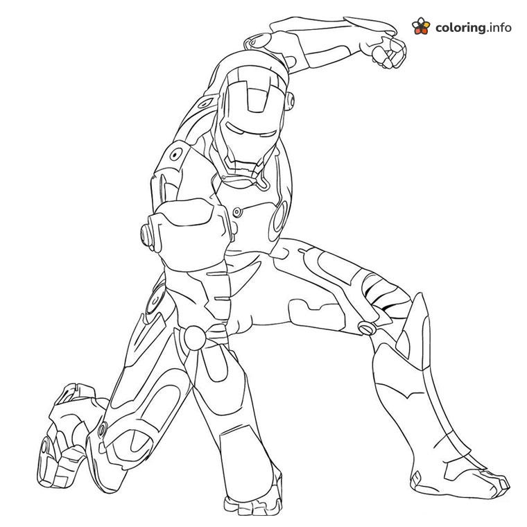 Iron Man Hero Landing, Marvel Armor Coloring Page Iron Man Hero Landing, Marvel Armor Coloring Page