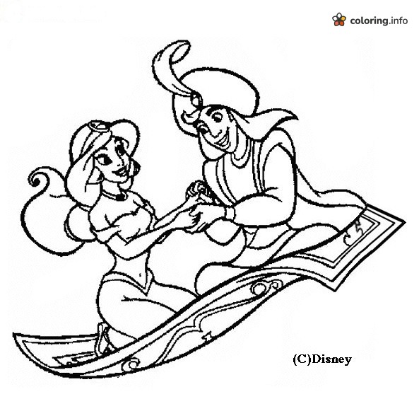 Face to Face on a Flying Carpet: Aladdin and Jasmine coloring sheet Face to Face on a Flying Carpet: Aladdin and Jasmine coloring sheet